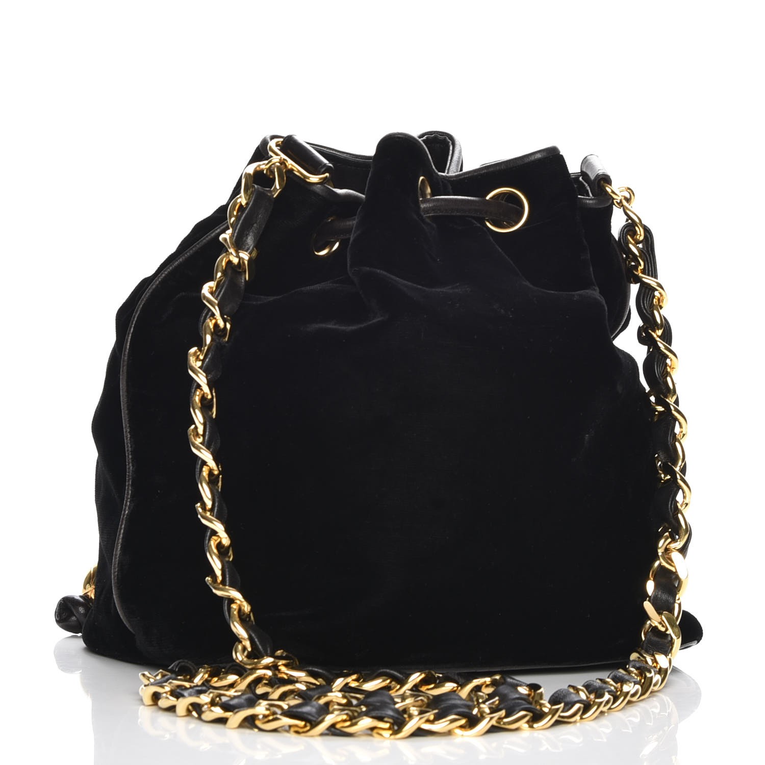 CHANEL Velvet CC Drawstring Bucket Bag Black 218902