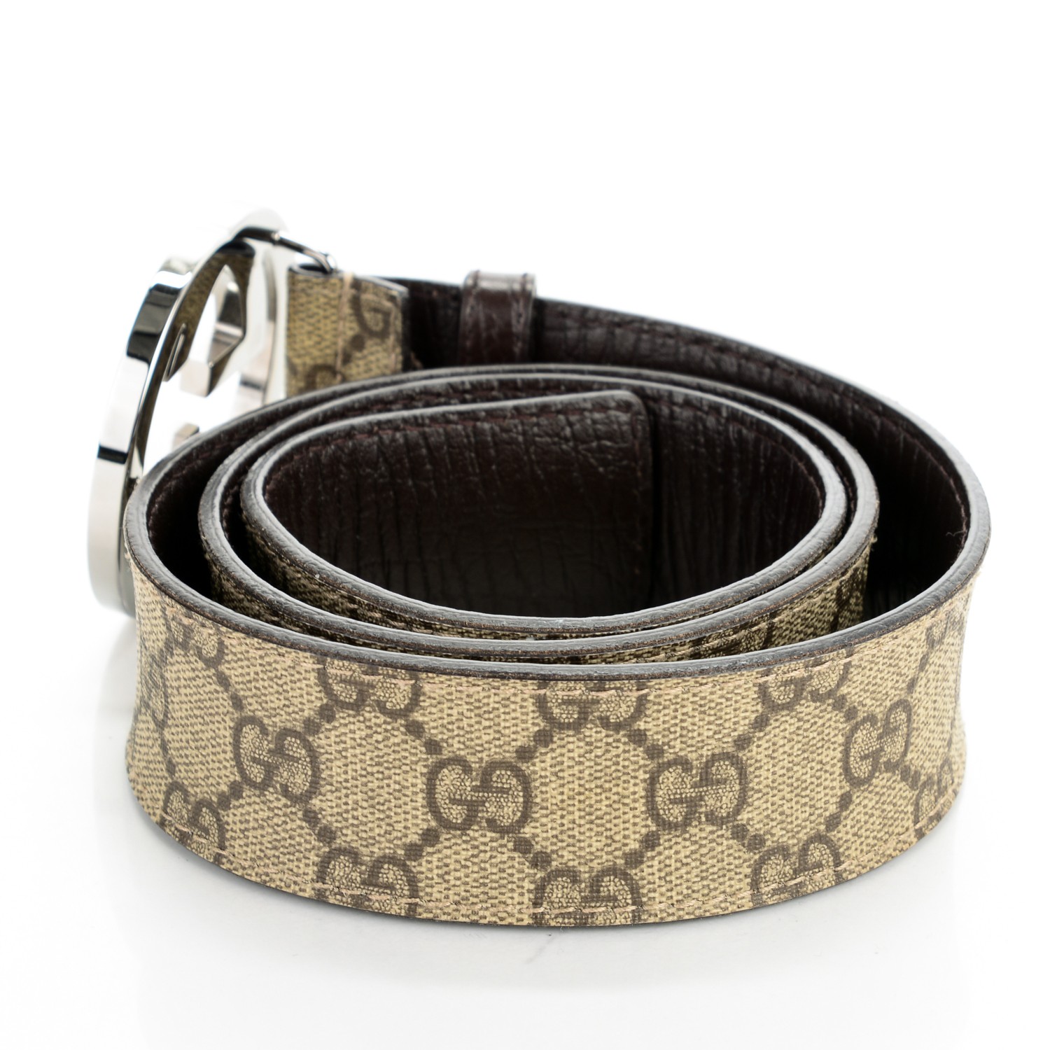 GUCCI GG Plus Monogram Interlocking G Belt 85 34 Dark Brown 169439