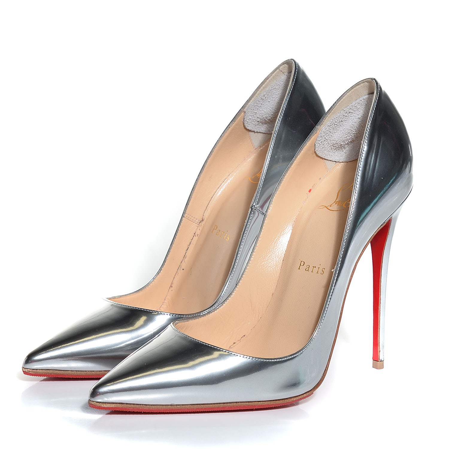 silver shiny pumps