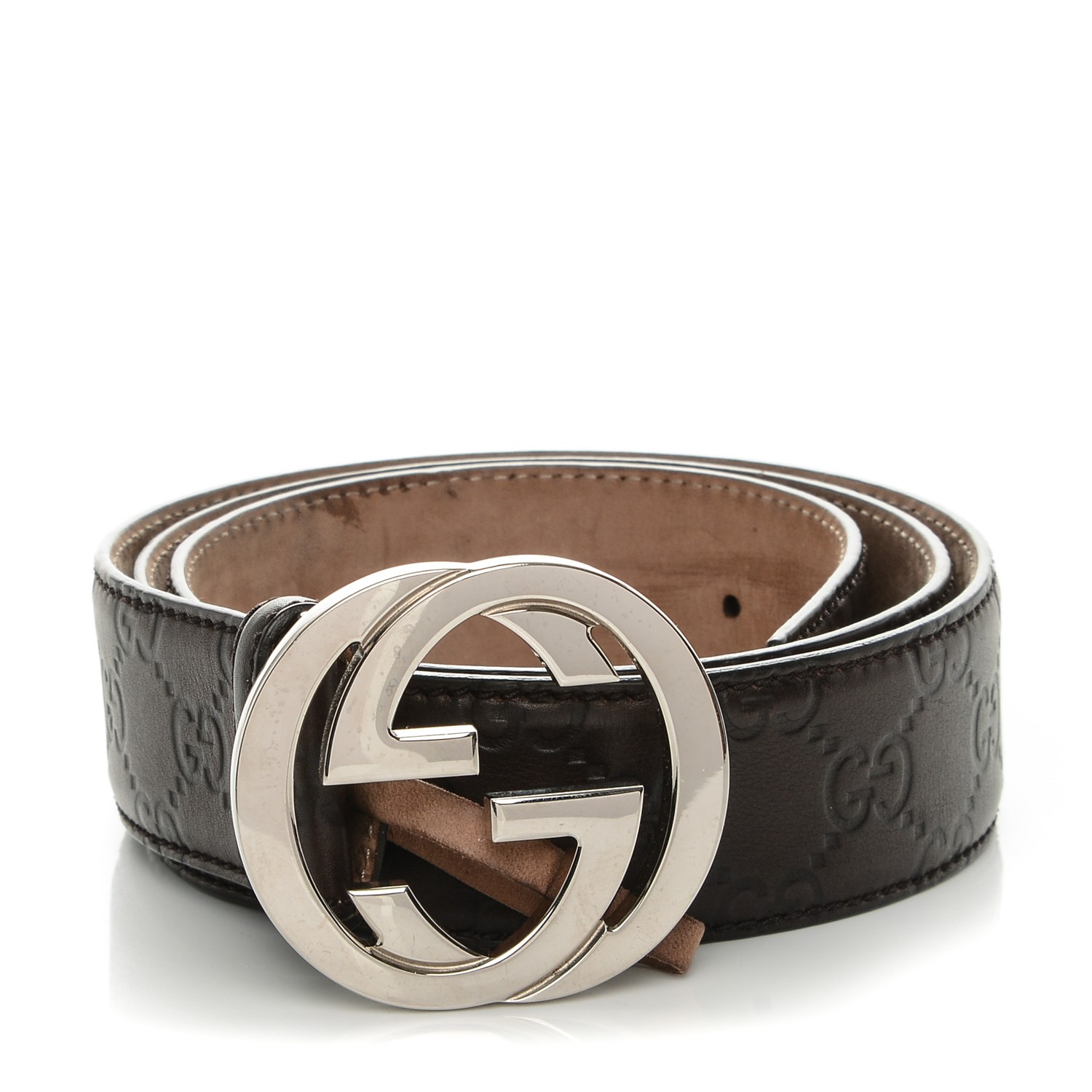 GUCCI Guccissima Interlocking G Belt 95 38 Chocolate 187595