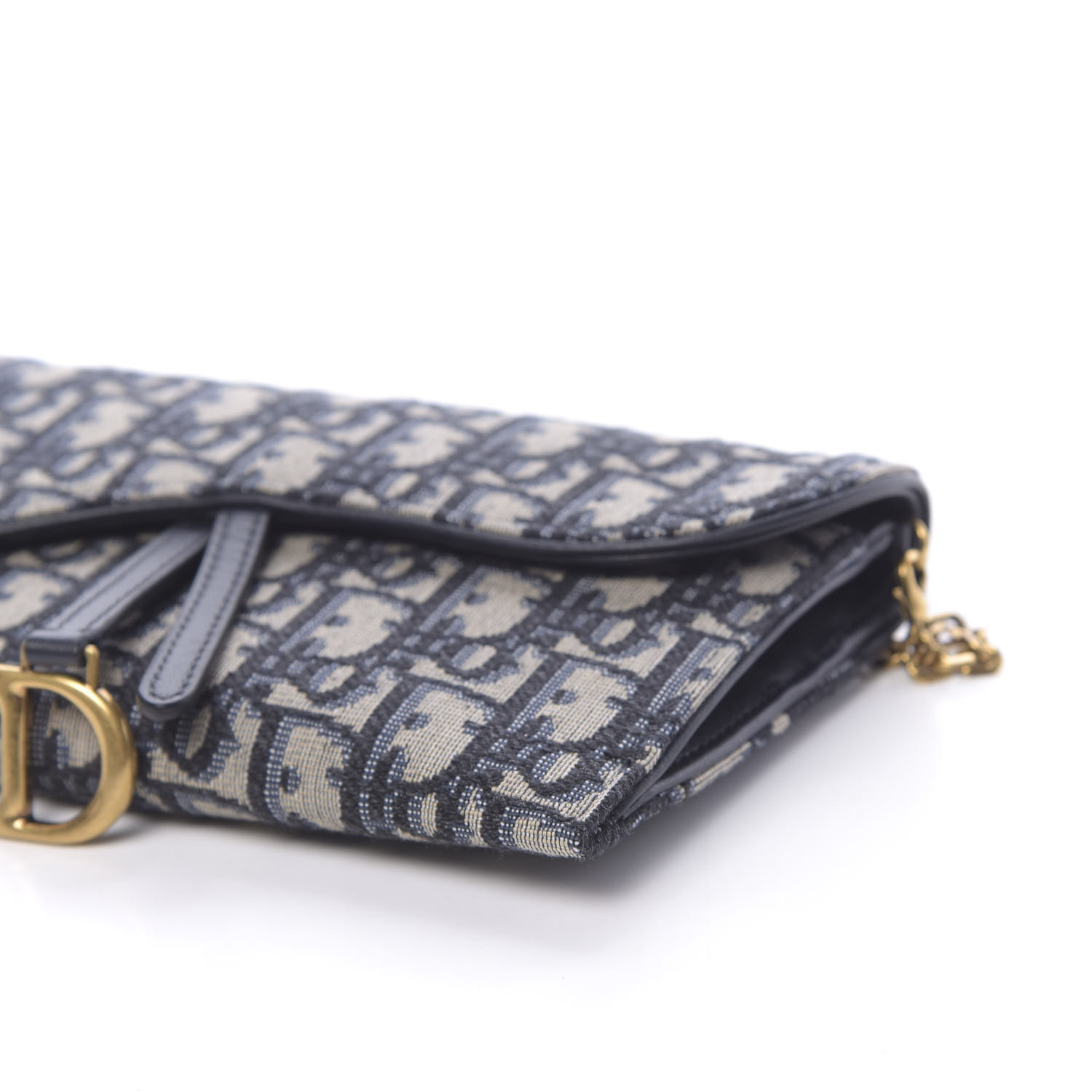 CHRISTIAN DIOR Oblique Saddle Chain Long Wallet Blue 673731 FASHIONPHILE