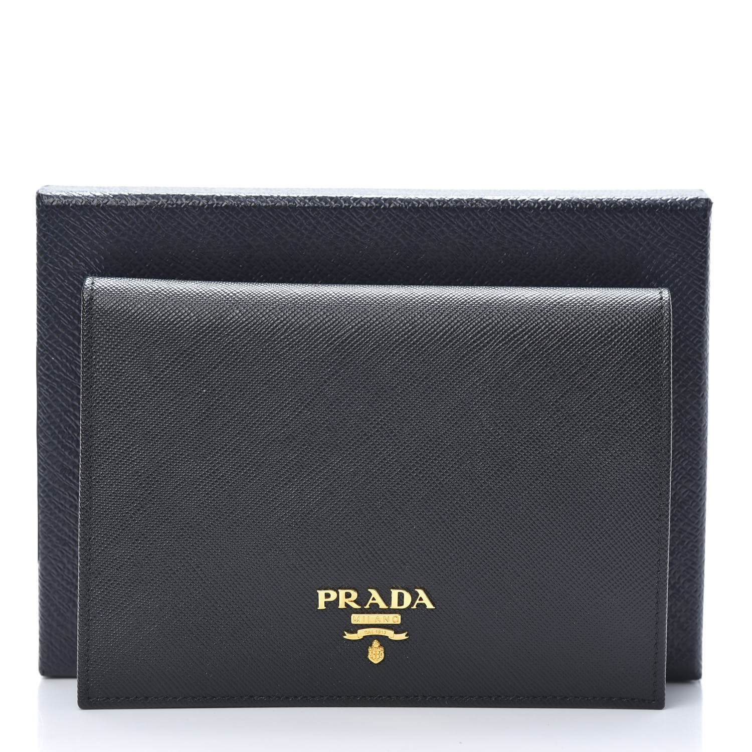 PRADA Saffiano Metal Flap Passport Holder Black 672758 | FASHIONPHILE