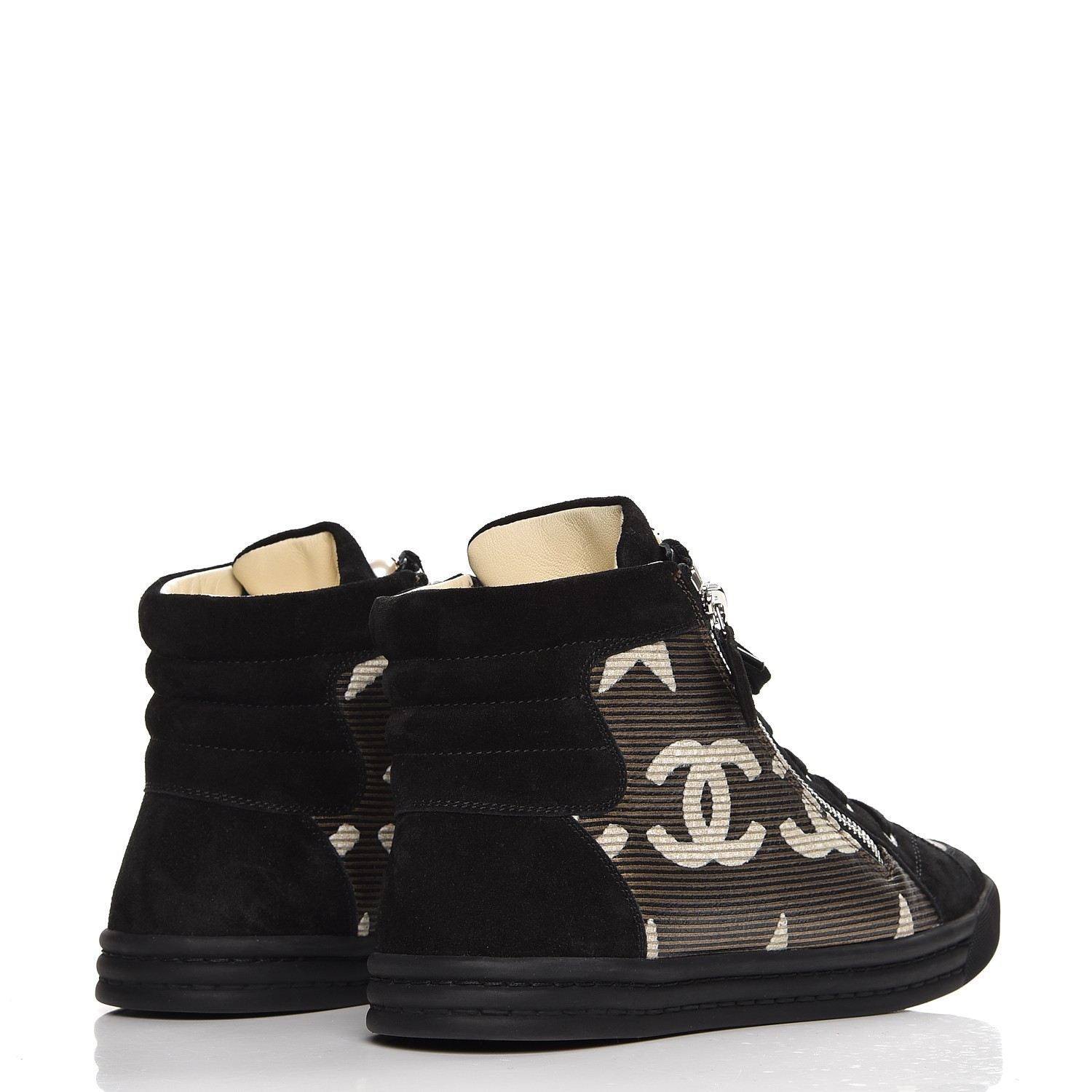 CHANEL Canvas Suede CC Star Zipped High Top CC Sneakers 38 Black 227392