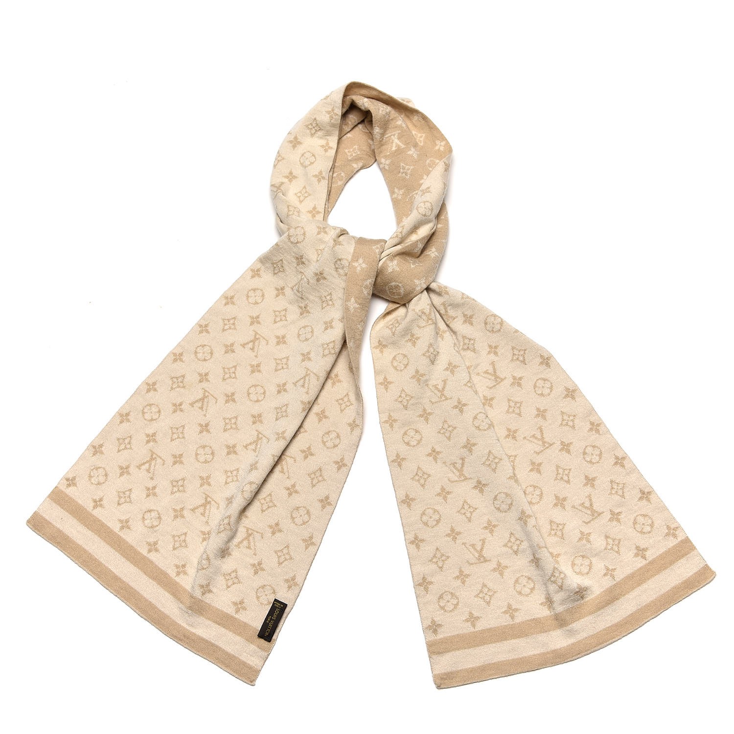 LOUIS VUITTON Cashmere Silk Monogram Scarf Beige 333566