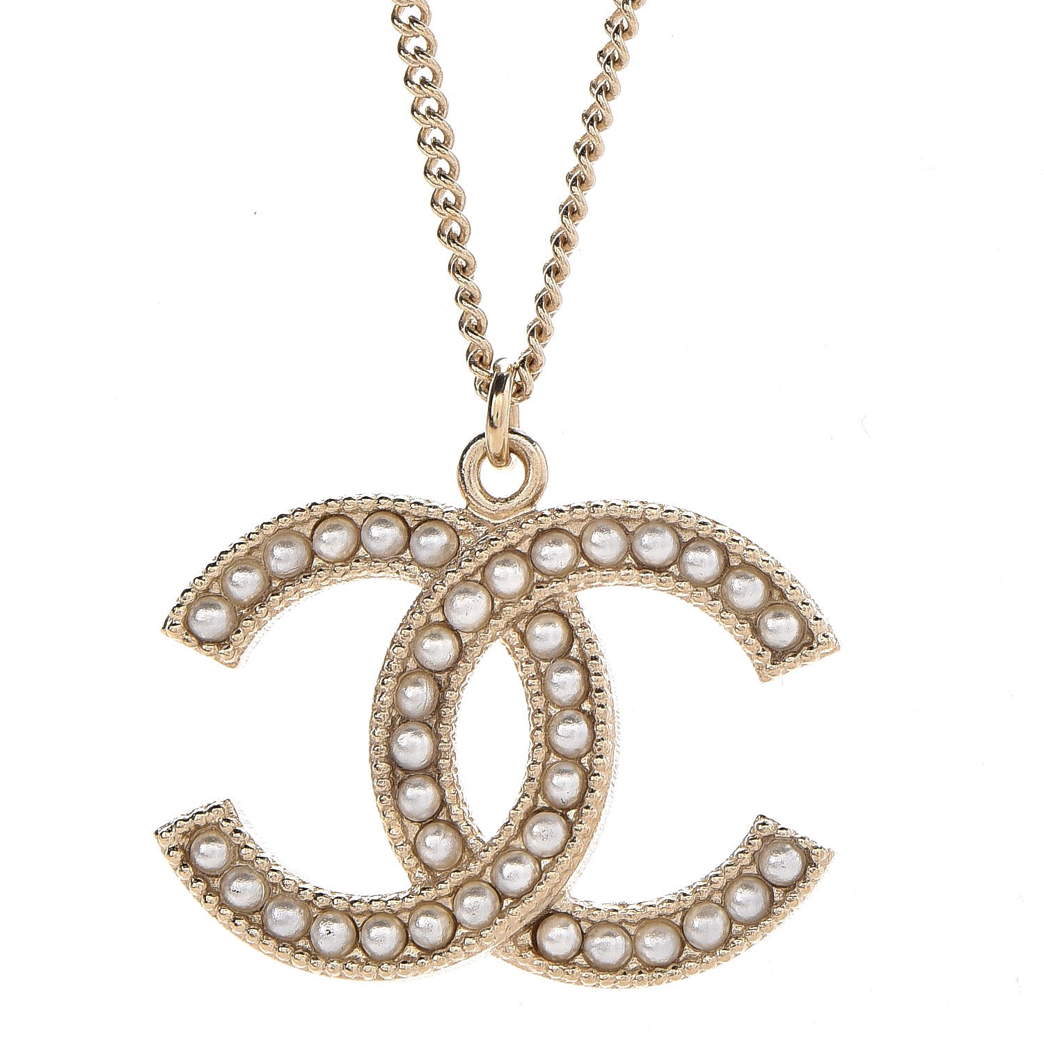 CHANEL Pearl CC Pendant Necklace Gold 337307