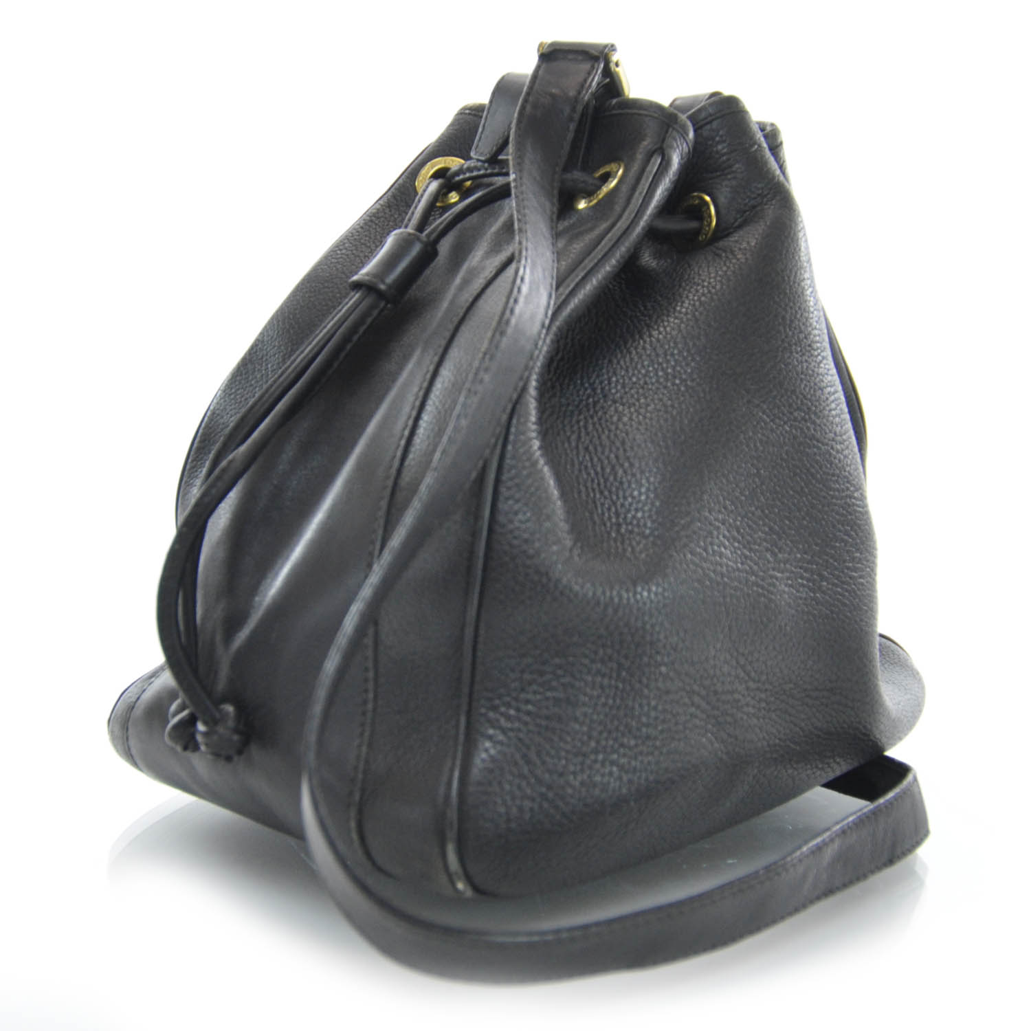 GUCCI Leather Web Drawstring Bag Black 32124