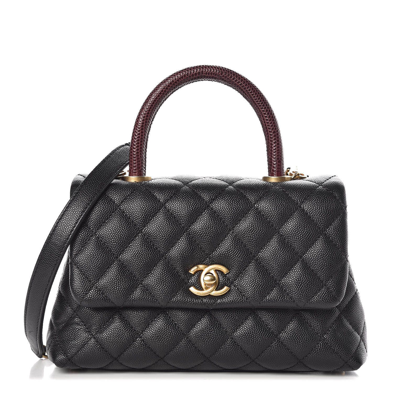 CHANEL Caviar Lizard Quilted Mini Coco Handle Flap Black 358799