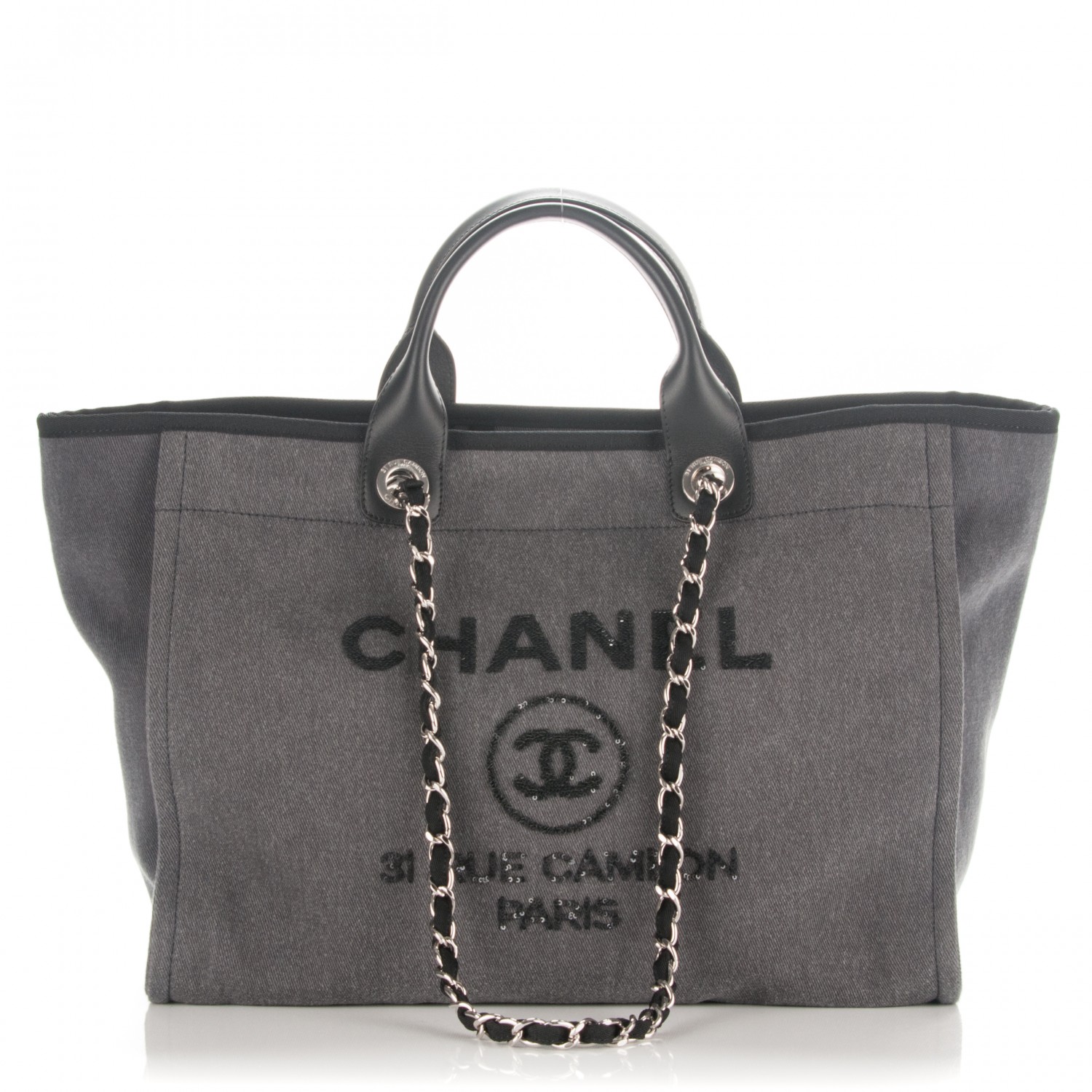 CHANEL Canvas Sequin Large Deauville Tote Charcoal 178790