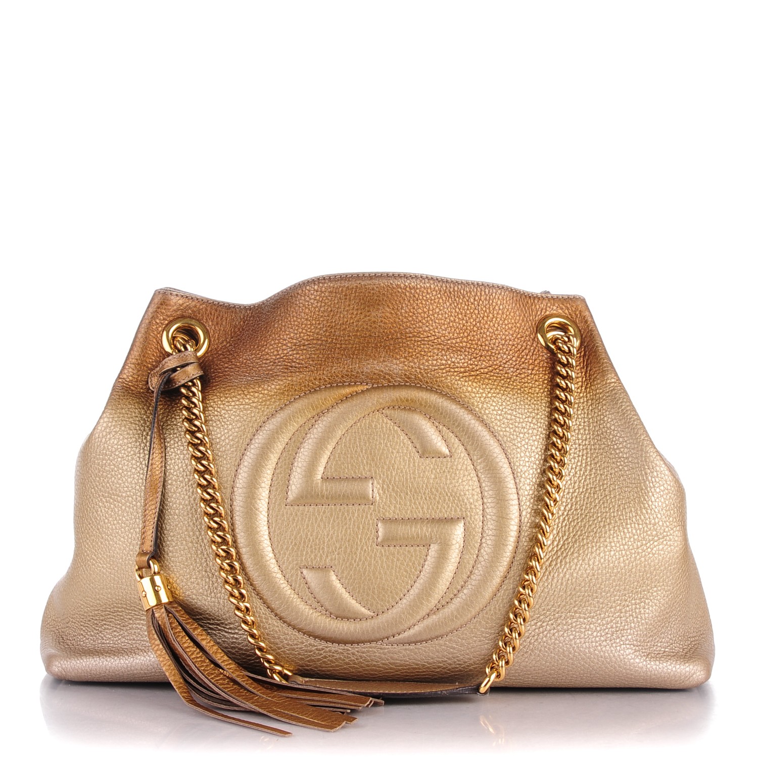 GUCCI Metallic Pebbled Calfskin Medium Soho Chain Shoulder Bag Gold Ombre 169165