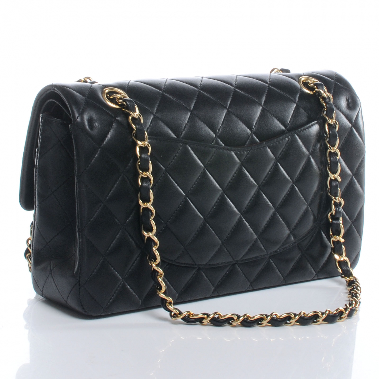 CHANEL Lambskin Medium Double Flap Black 48082