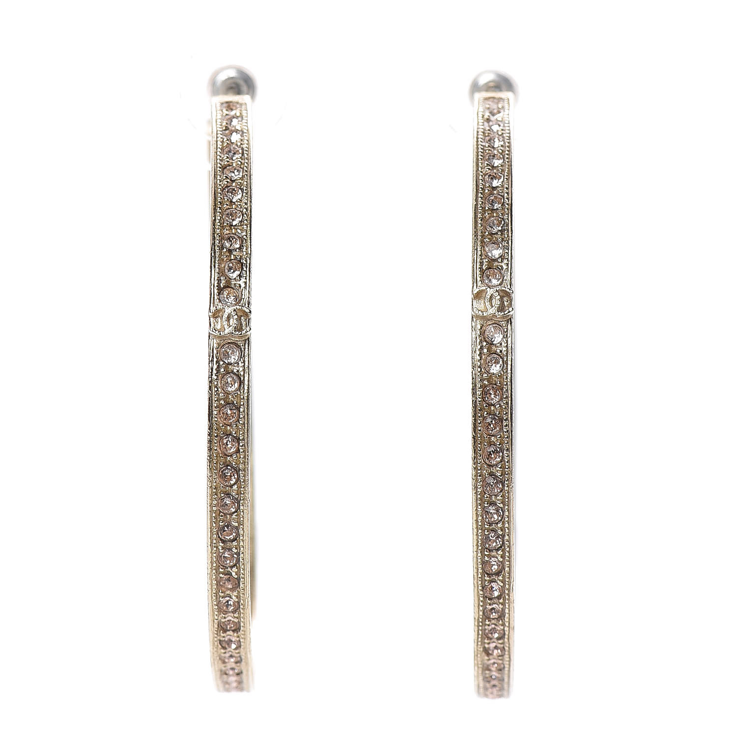 CHANEL Crystal CC Hoop Earrings Pale Pink Gold 482426