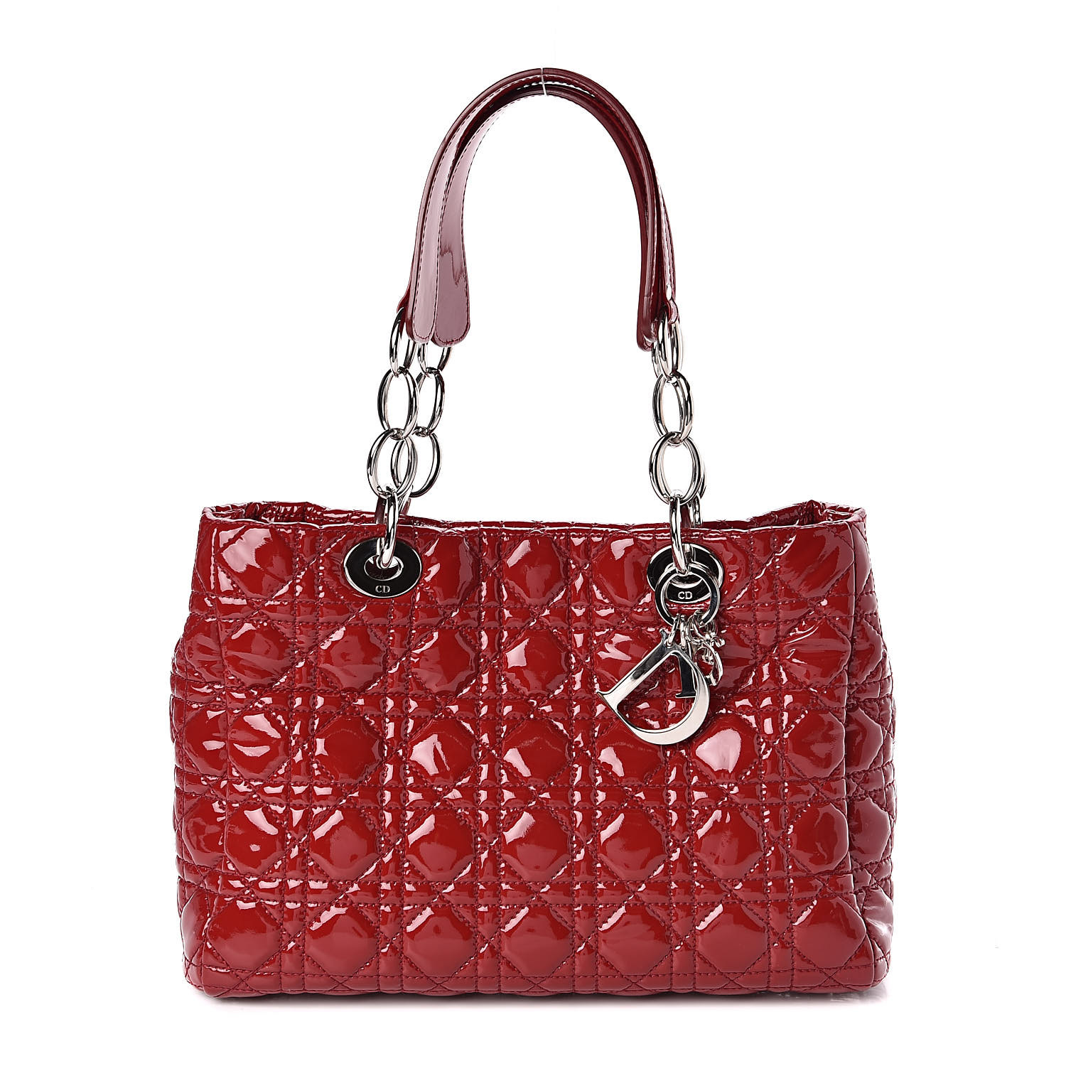CHRISTIAN DIOR Patent Cannage Small Dior Soft Shopping Tote Red 501864