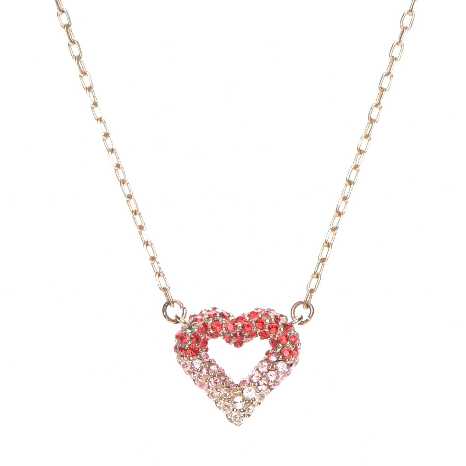 LOUIS VUITTON Swarovski LV and V Heart Strass Necklace Rose Gold 206462