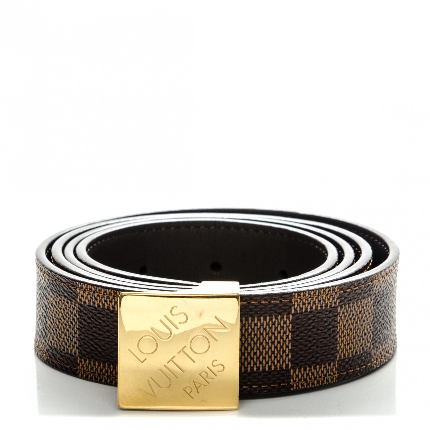 LOUIS VUITTON Damier Ebene LV Paris Buckle Belt 100 40 Gold 176722