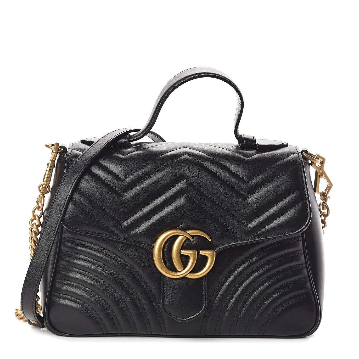 GUCCI Calfskin Matelasse Small GG Marmont Top Handle Bag Black 508781