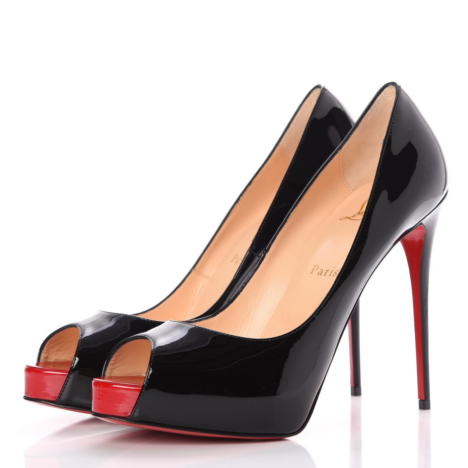 CHRISTIAN LOUBOUTIN Patent New Very Prive 120 Peep Toe Pumps 39.5 Black ...