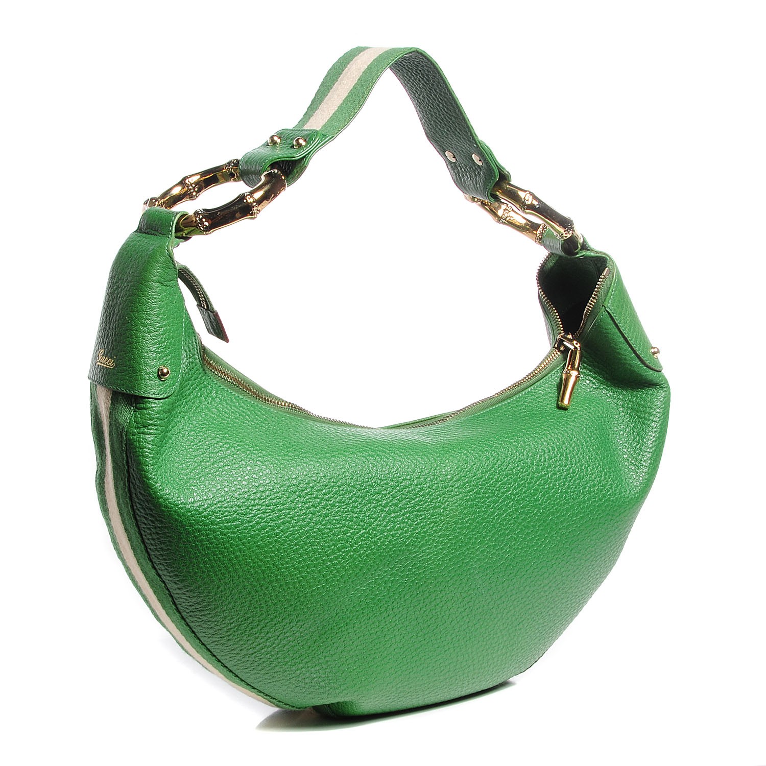 Download GUCCI Leather Half Moon Bamboo Ring Hobo Green 93479