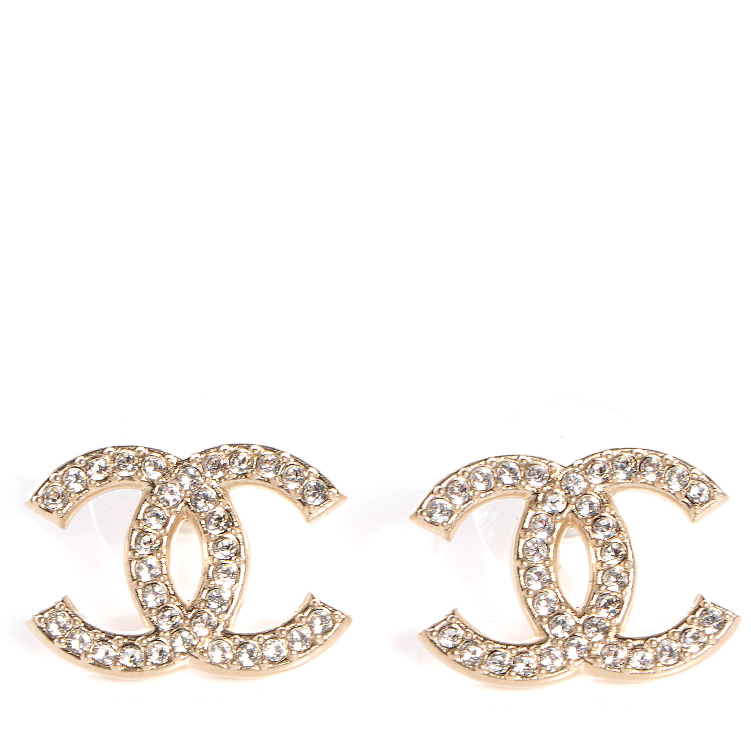 CHANEL Crystal CC Earrings Gold 75799