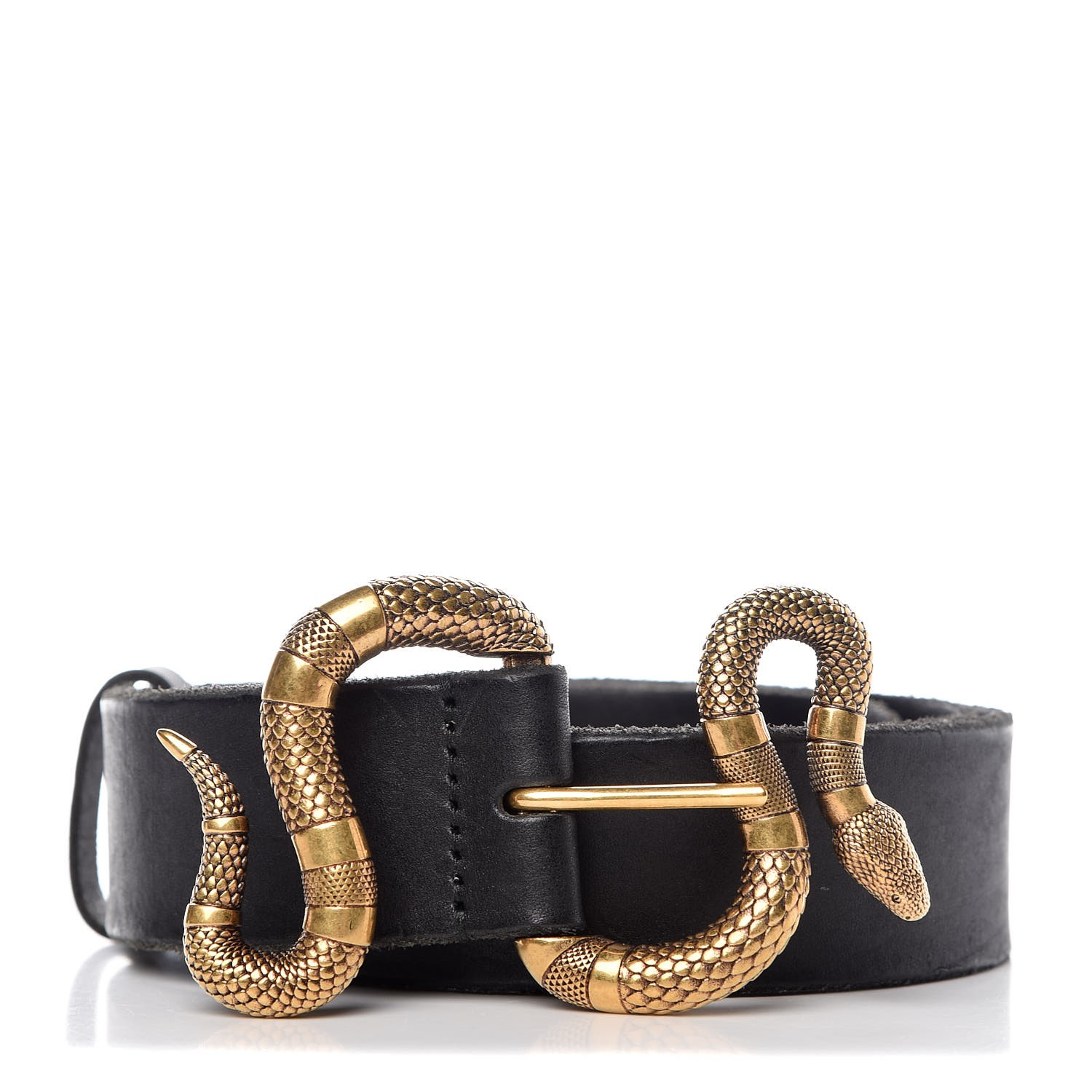 GUCCI Calfskin Snake Belt 95 38 Black 305114