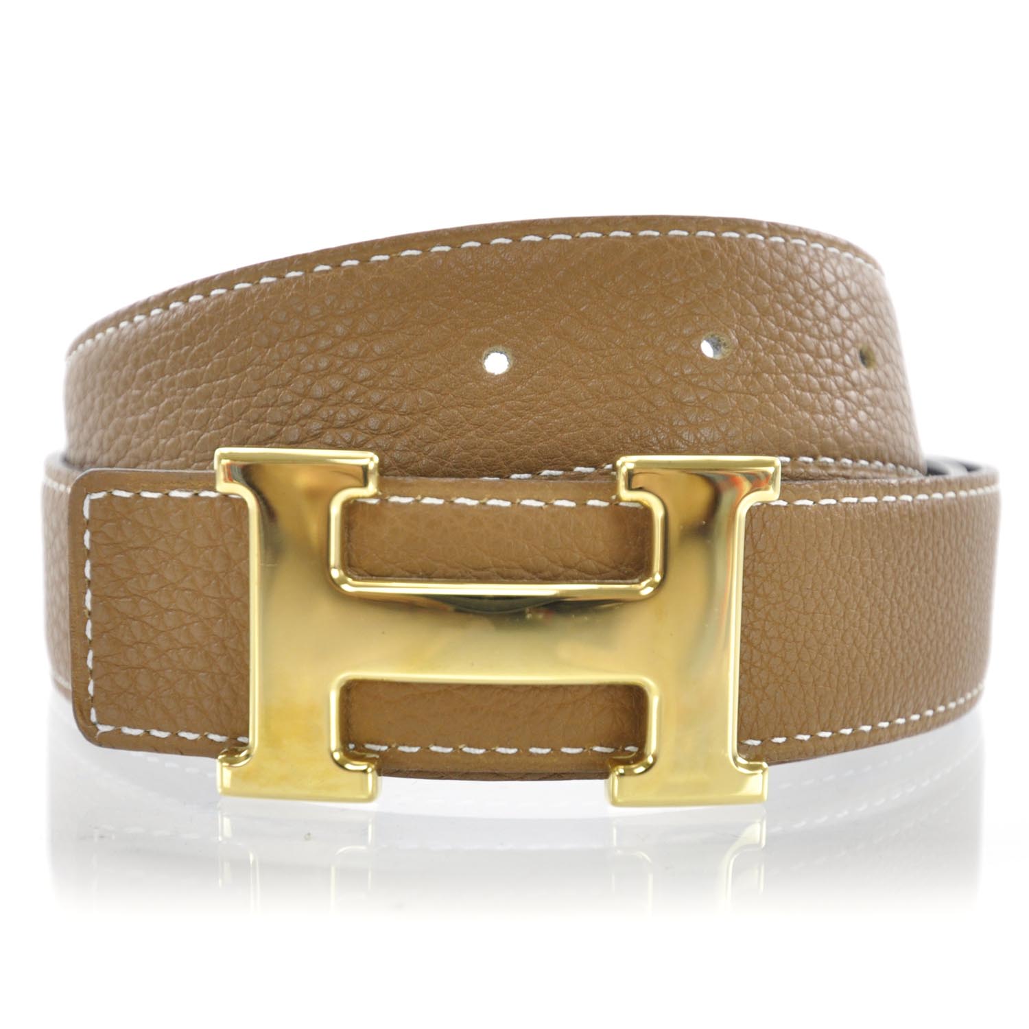 HERMES Leather Reversible H Belt 90 Black Gold 32354