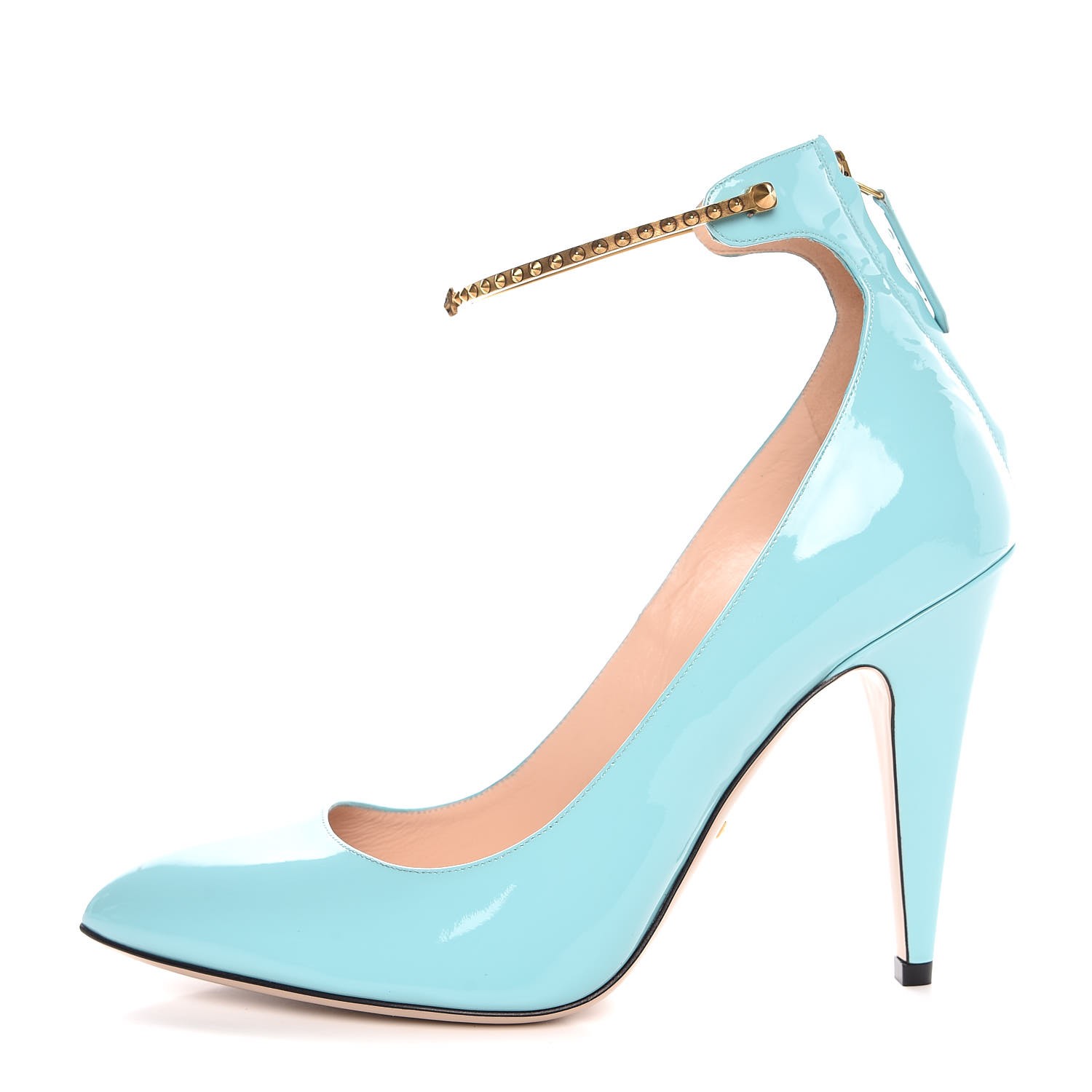 GUCCI Vernice Crystal Ankle Strap Pumps 40.5 New Aquamarine 344250