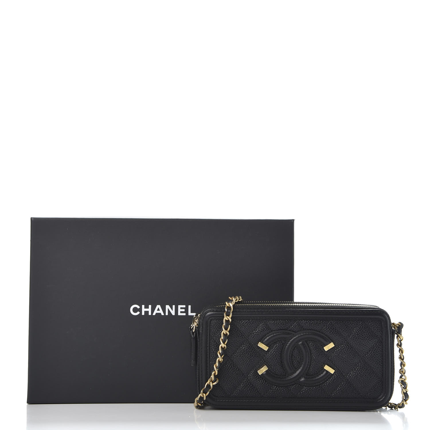 CHANEL Caviar Quilted CC Filigree Clutch With Chain Black 585531