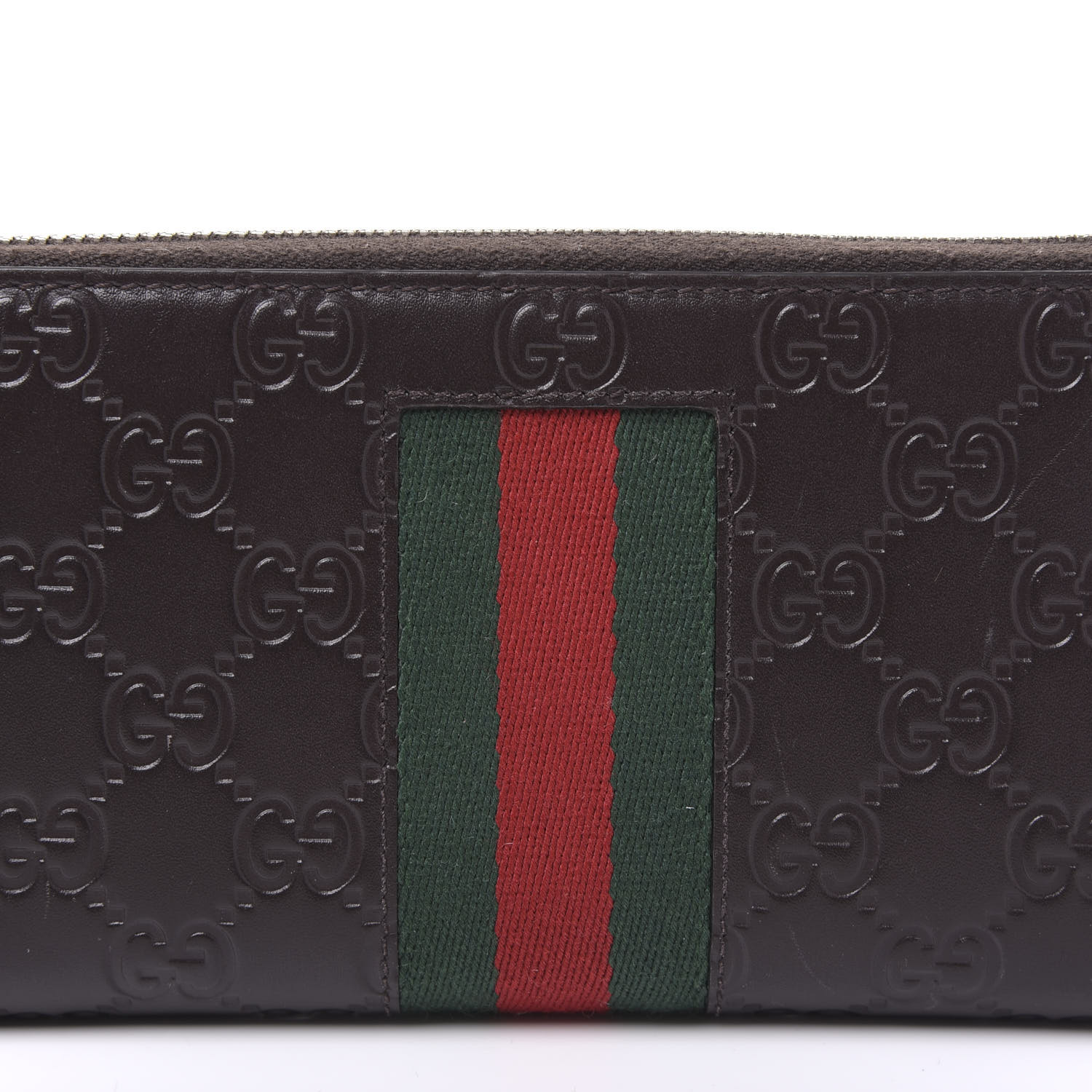 GUCCI Guccissima Web Zip Around Wallet Dark Brown 583087 | FASHIONPHILE