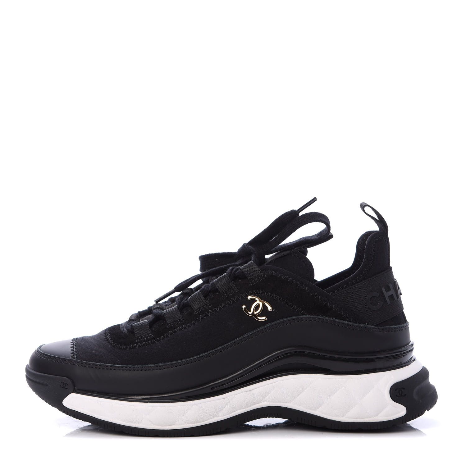 chanel cc velvet calfskin mixed fibers black gold chunky sneaker