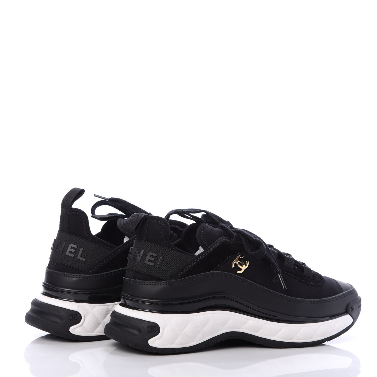 chanel cc velvet calfskin mixed fibers black gold chunky sneaker