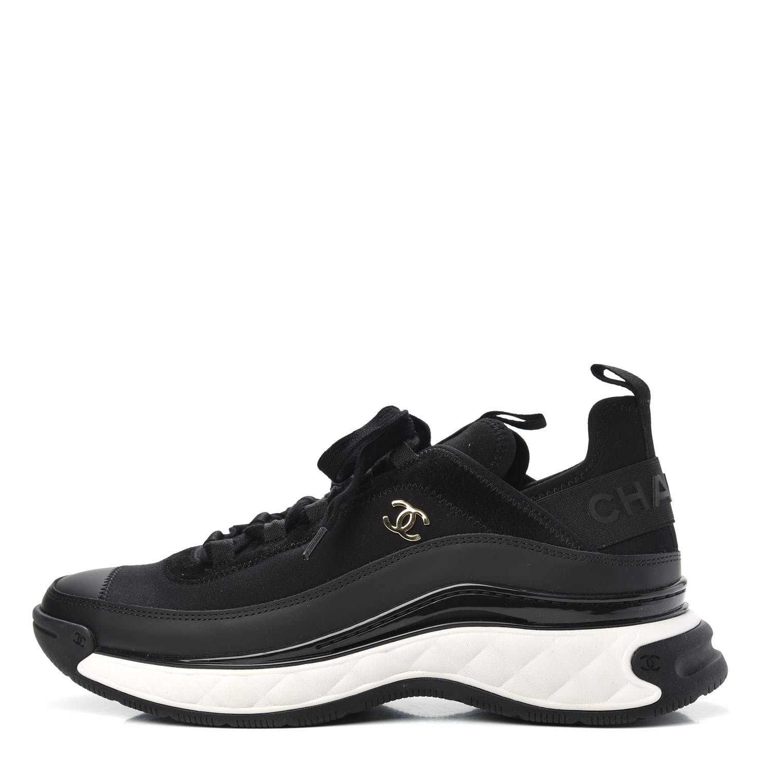 chanel cc velvet calfskin mixed fibers black gold chunky sneaker