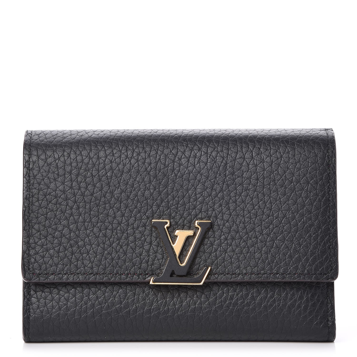 LOUIS VUITTON Taurillon Capucines Compact Wallet Black 307048