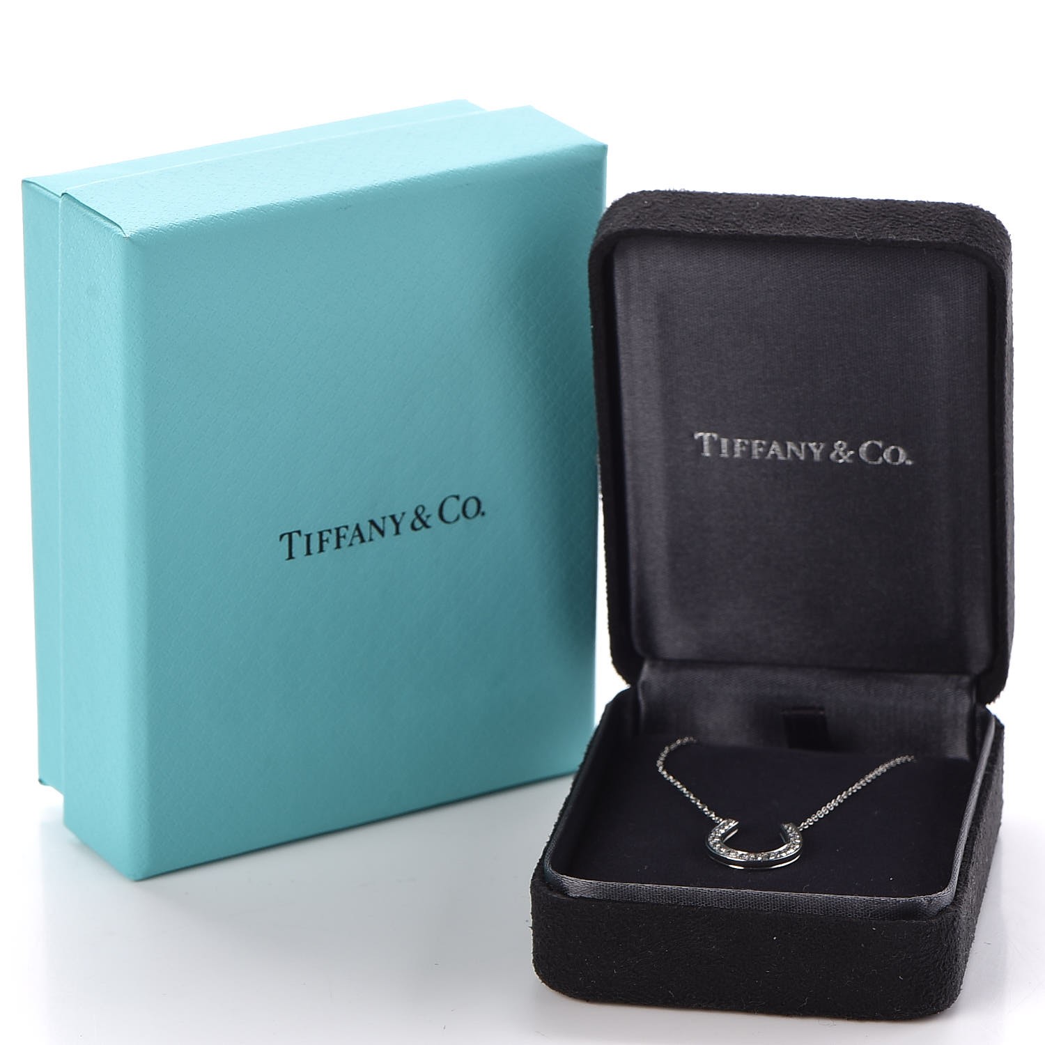 TIFFANY Platinum Diamond Horseshoe Pendant Necklace 311227