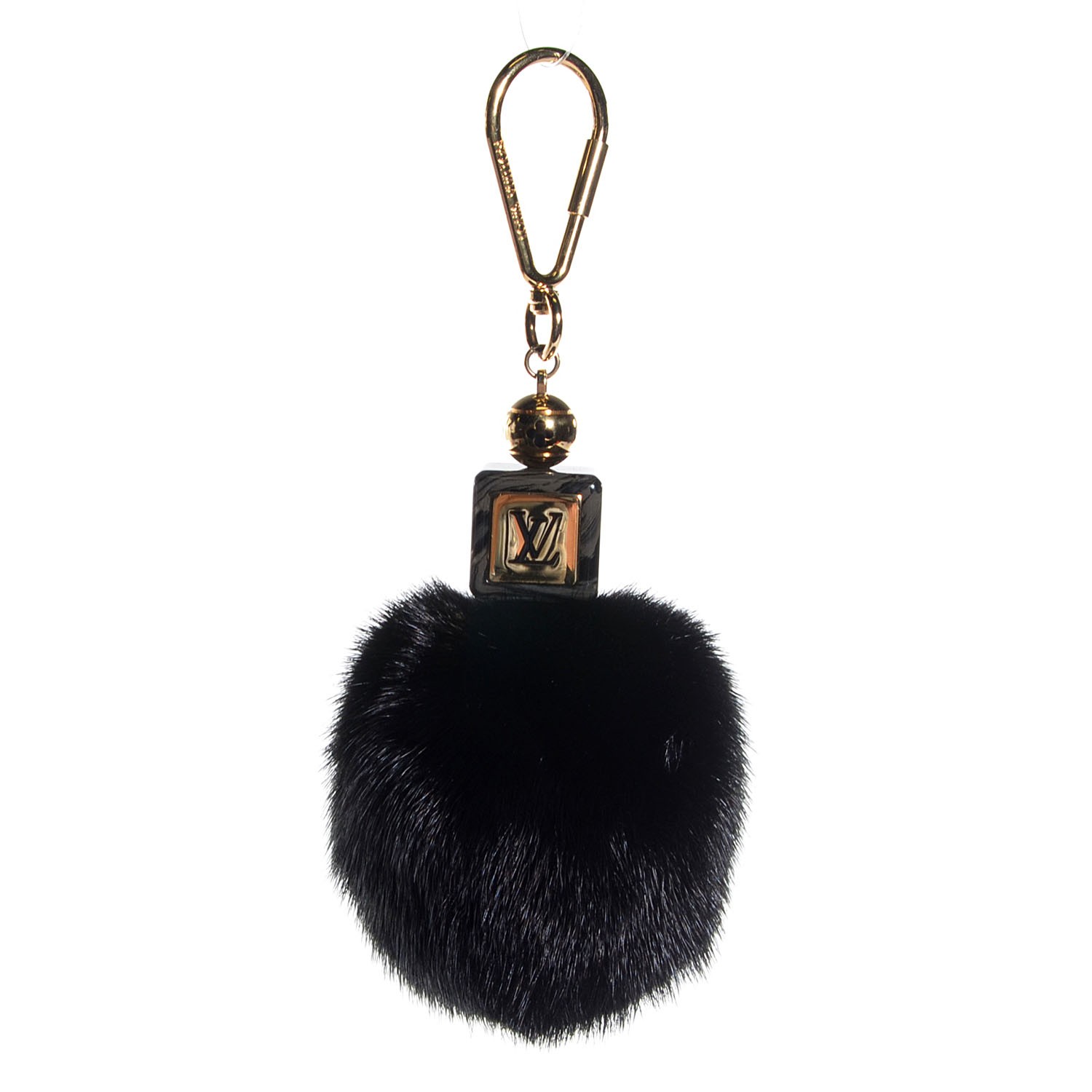 LOUIS VUITTON Mink Fur Fluffy Bag Charm Black 103338