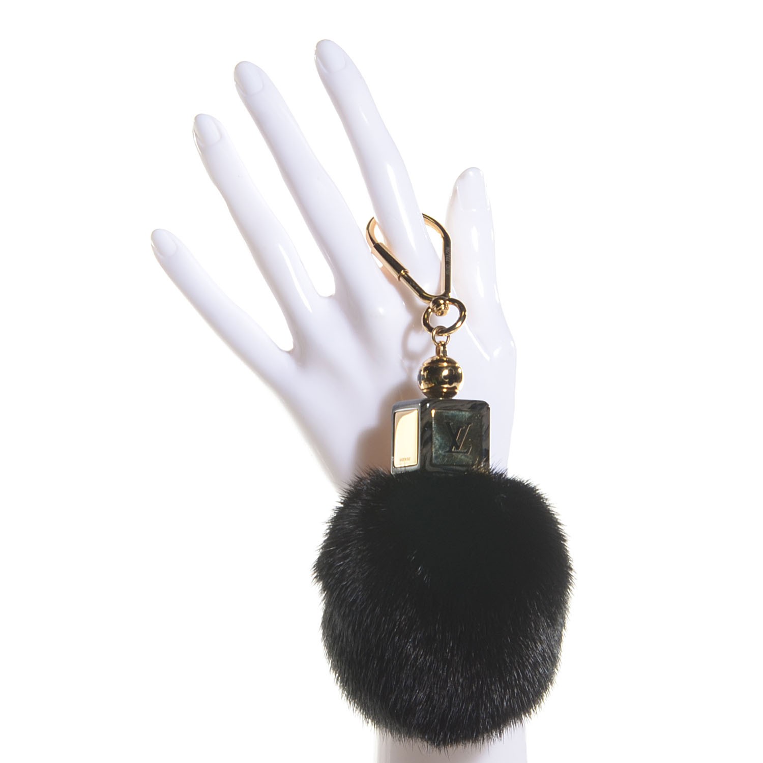 LOUIS VUITTON Mink Fur Fluffy Bag Charm Black 103338