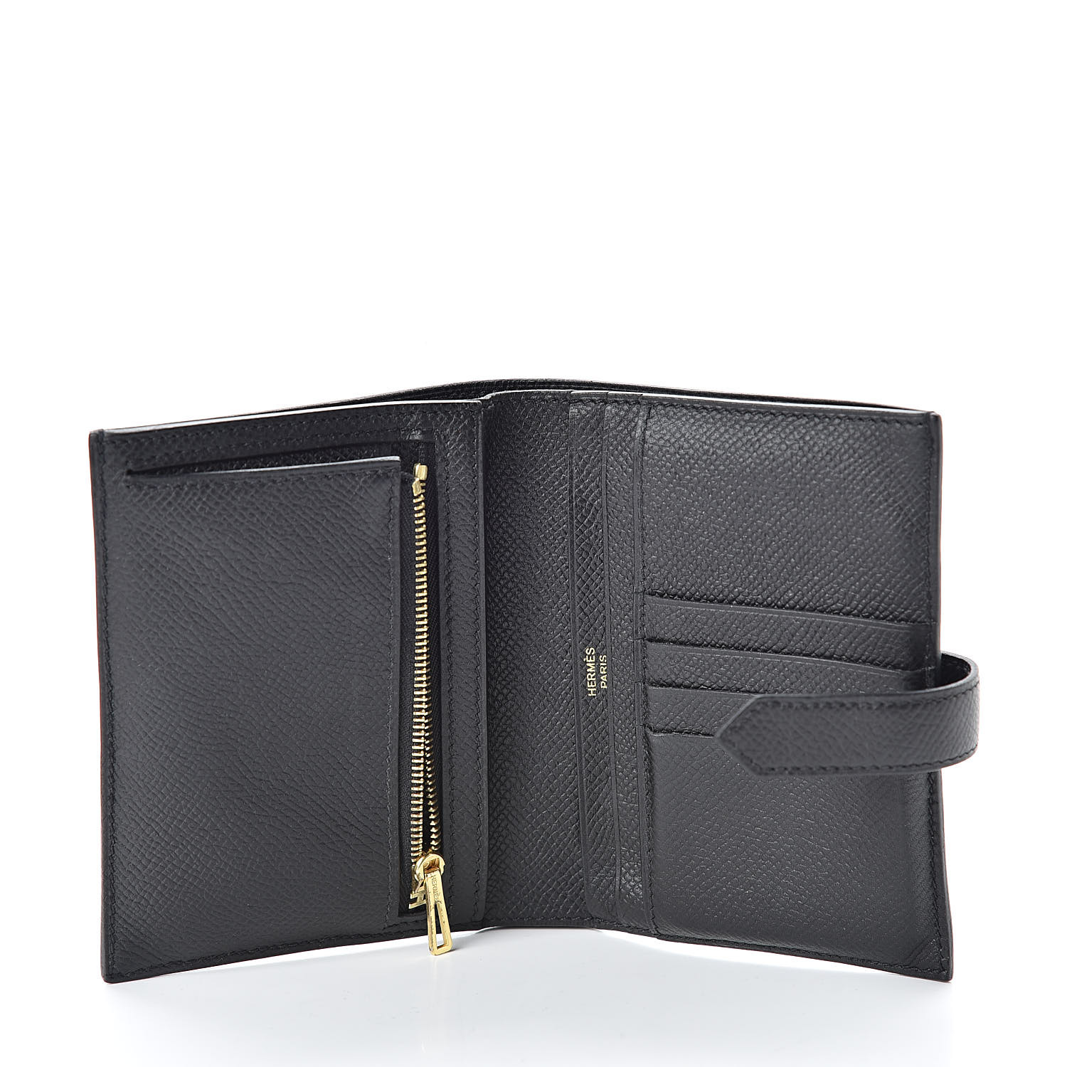 HERMES Epsom Bearn Compact Wallet Black 504007