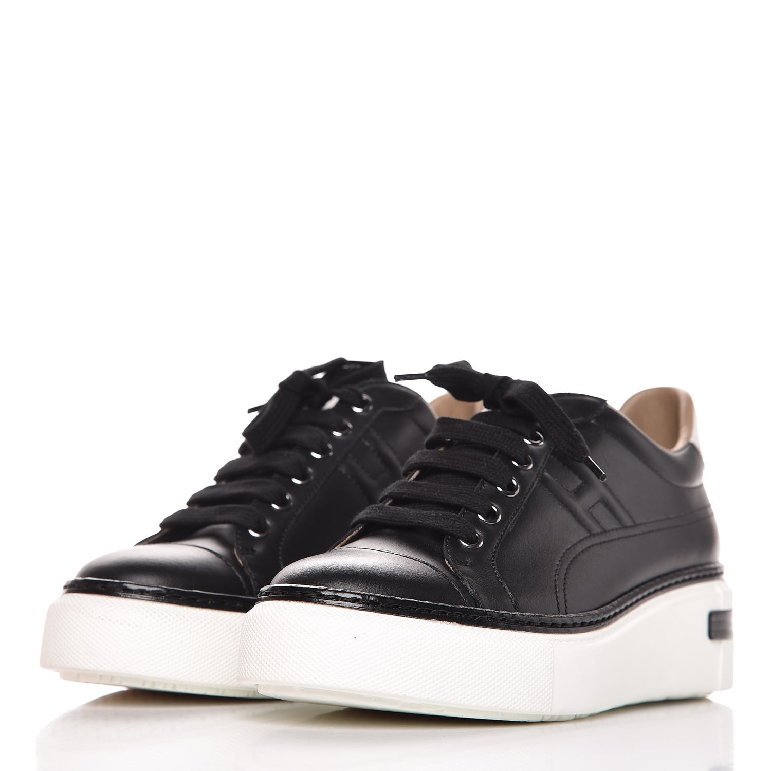 HERMES Calfskin Polo Sneakers 36.5 Black 320114