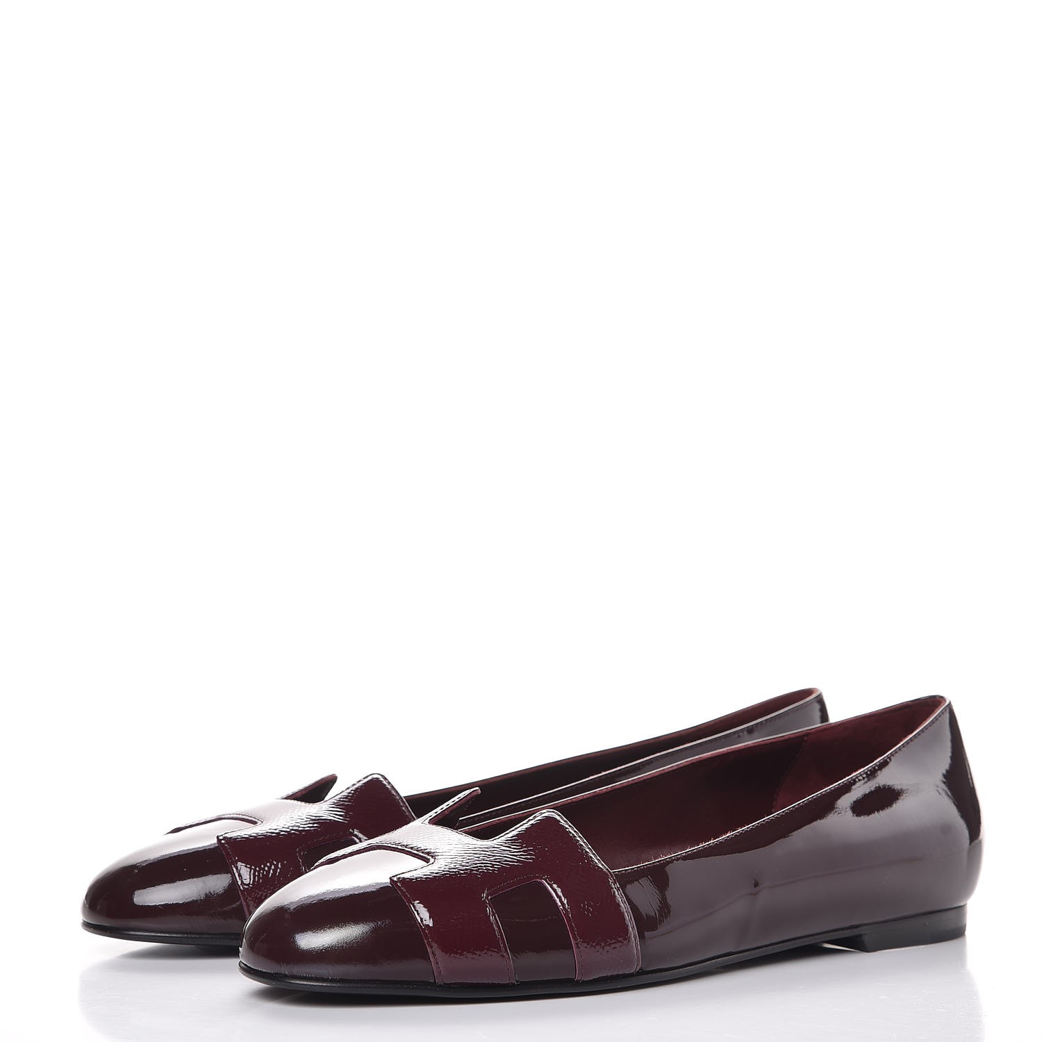 HERMES Patent Epsom Nice Ballerina Flats 38 Bordeaux 293998