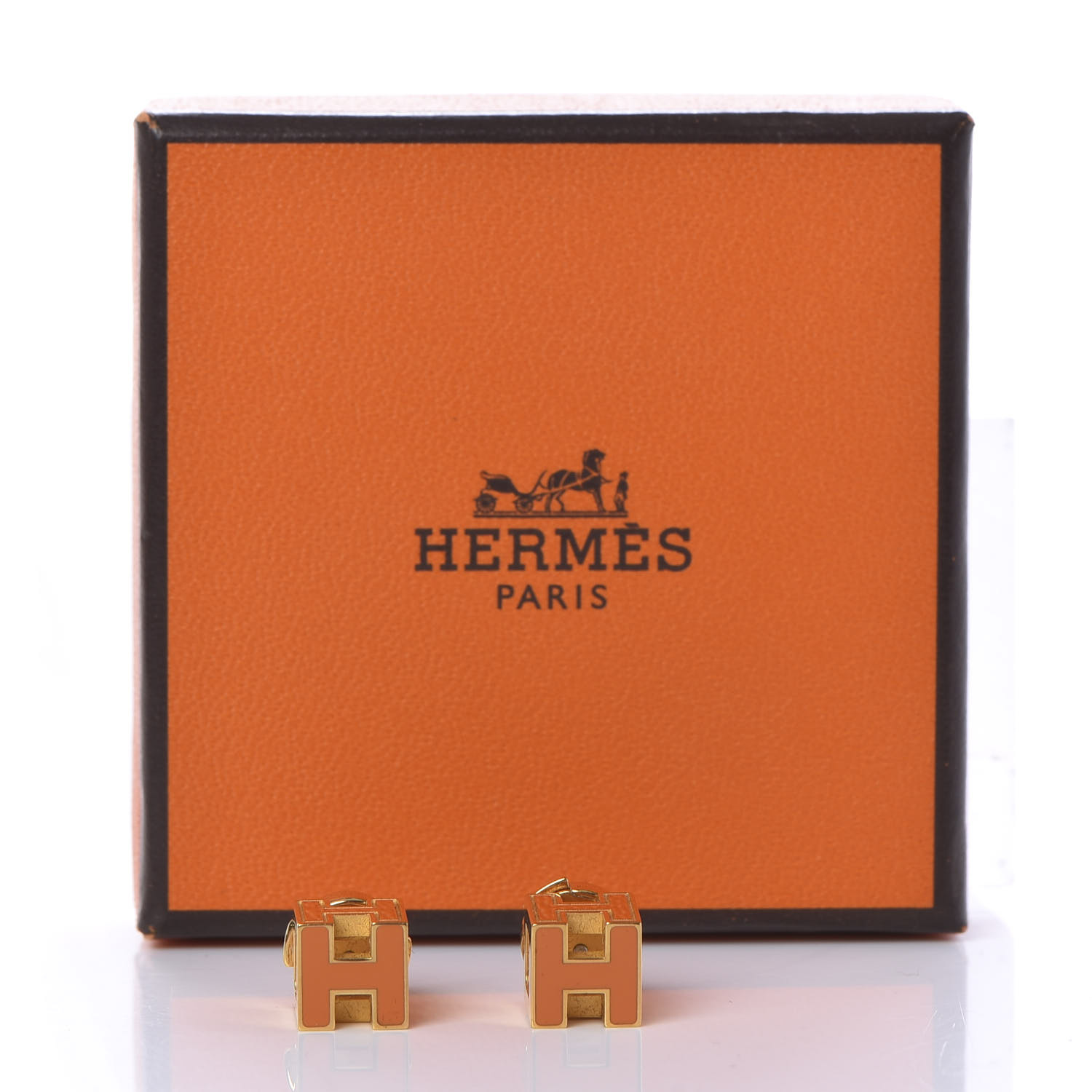 HERMES Gold Lacquered Cage d'H Earrings Orange 620212 | FASHIONPHILE