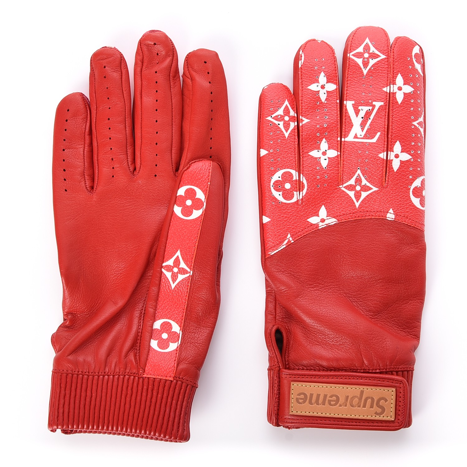 LOUIS VUITTON X SUPREME Lambskin Monogram Baseball Gloves Rouge Red 253895
