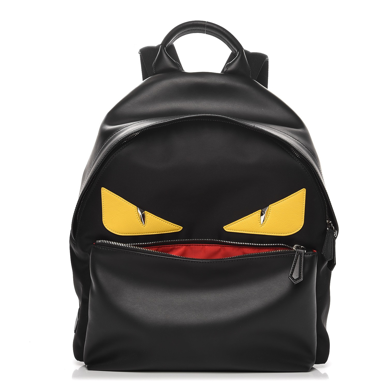 FENDI Nylon Calfskin Monster Backpack Black 254034