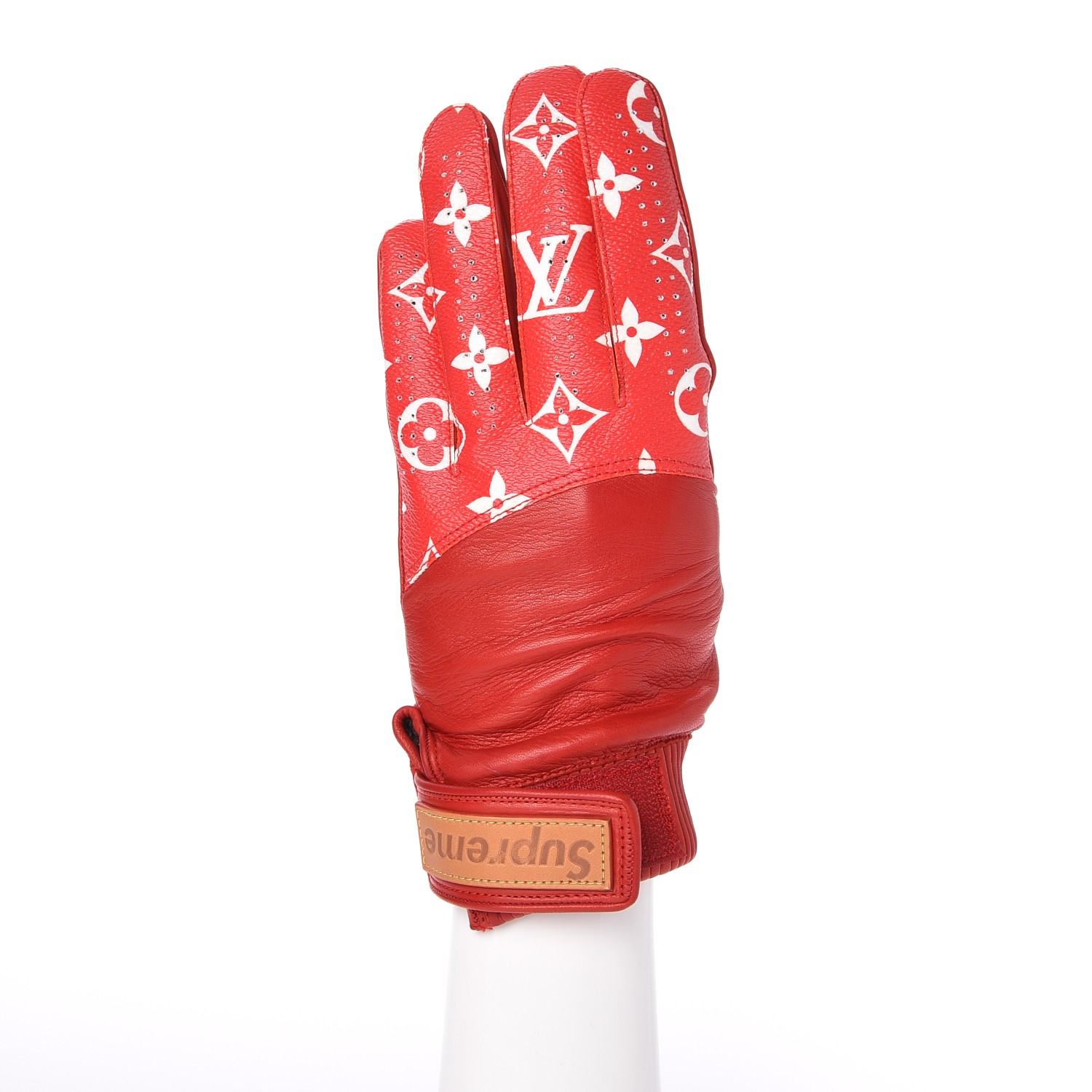LOUIS VUITTON X SUPREME Lambskin Monogram Baseball Gloves Rouge Red 253895