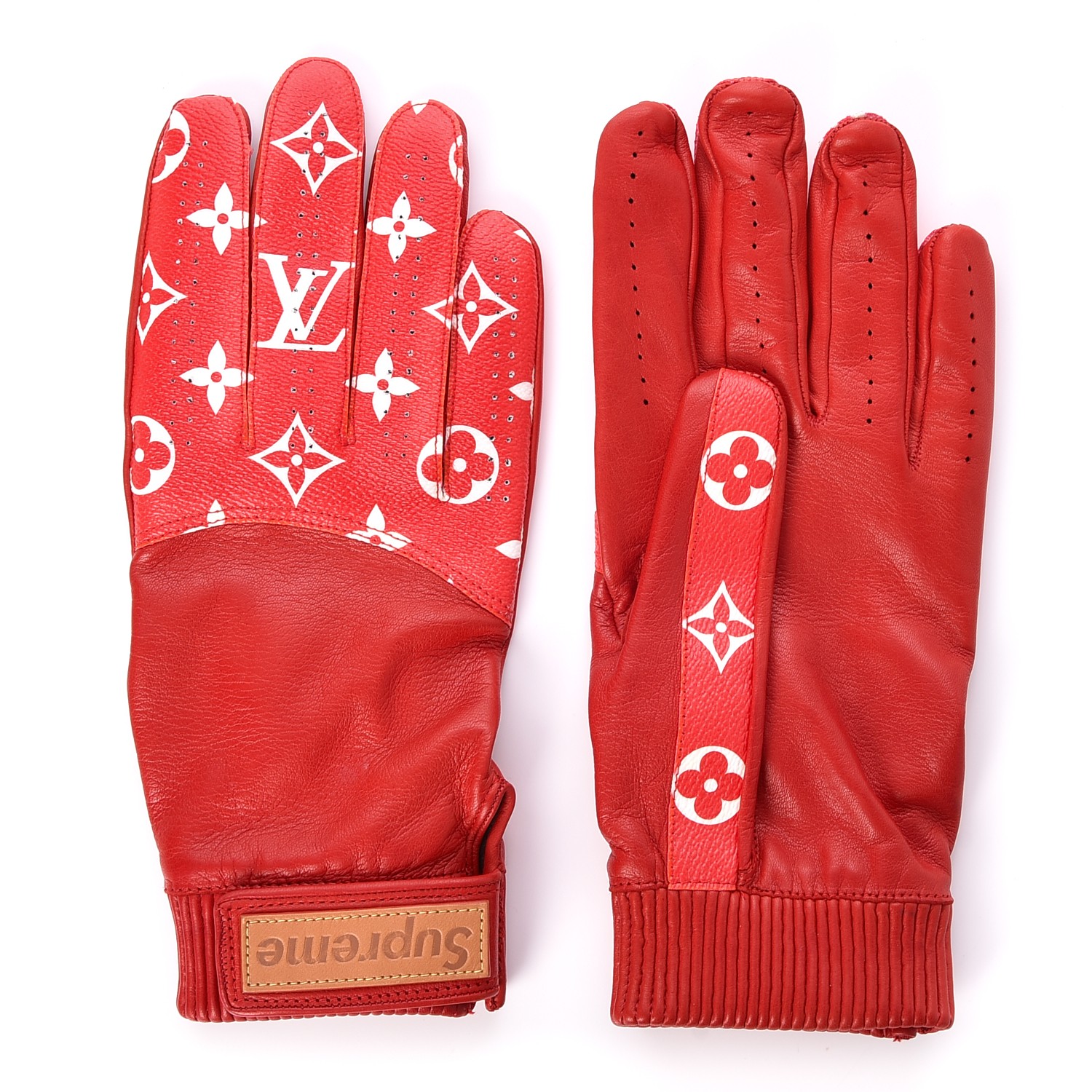 LOUIS VUITTON X SUPREME Lambskin Monogram Baseball Gloves Rouge Red 253895