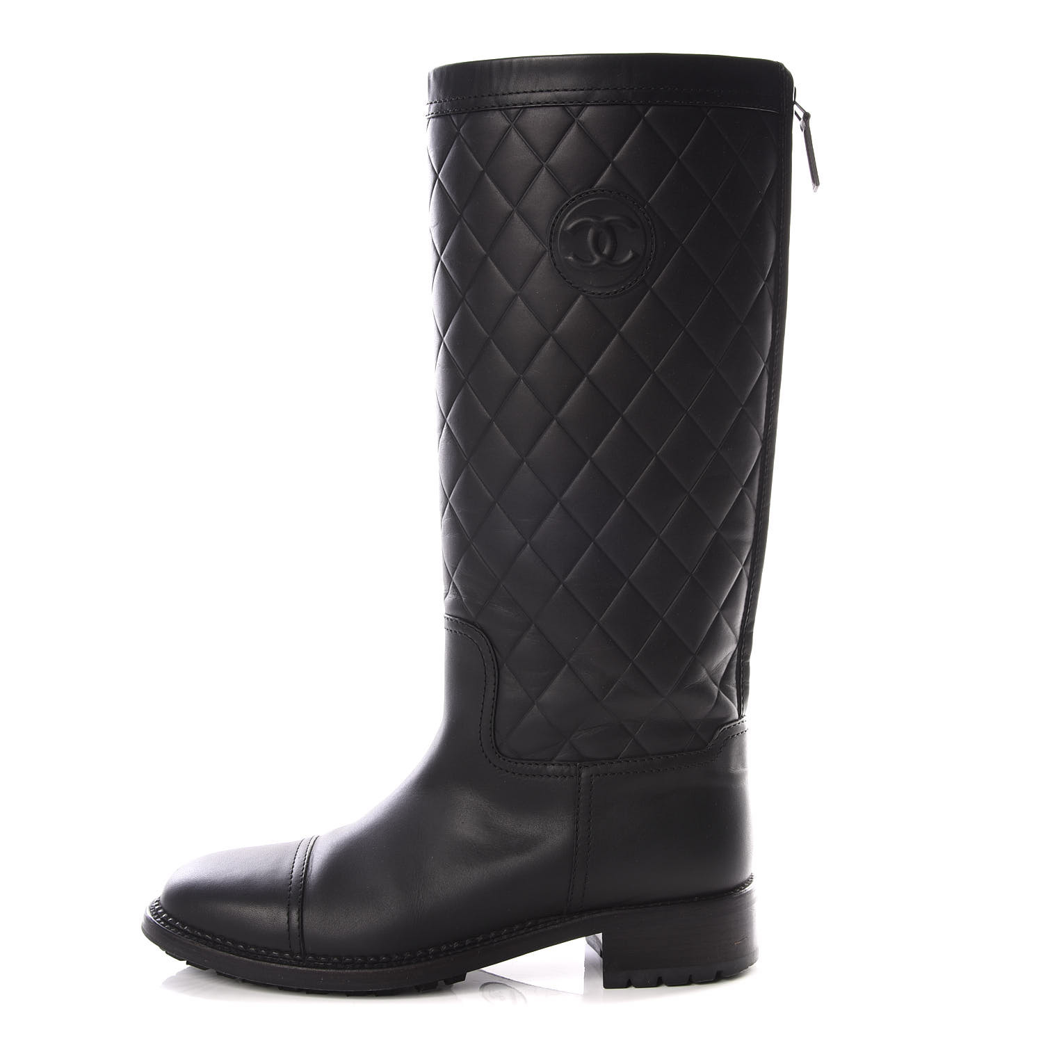 CHANEL Oily Calfskin Quilted High Boots 