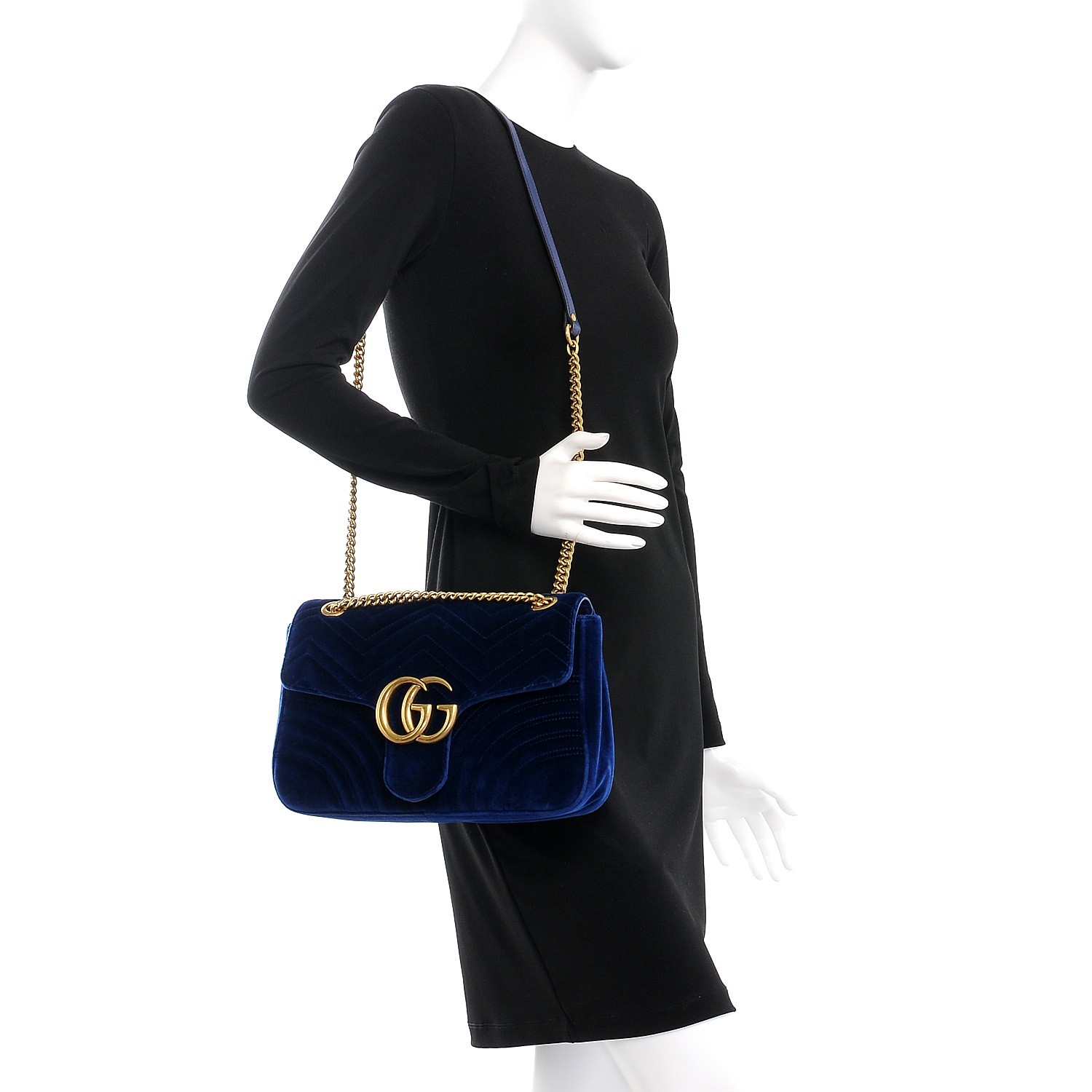 Gucci Gg Marmont Shoulder Bag Matelasse Velvet Small Cobalt Blue