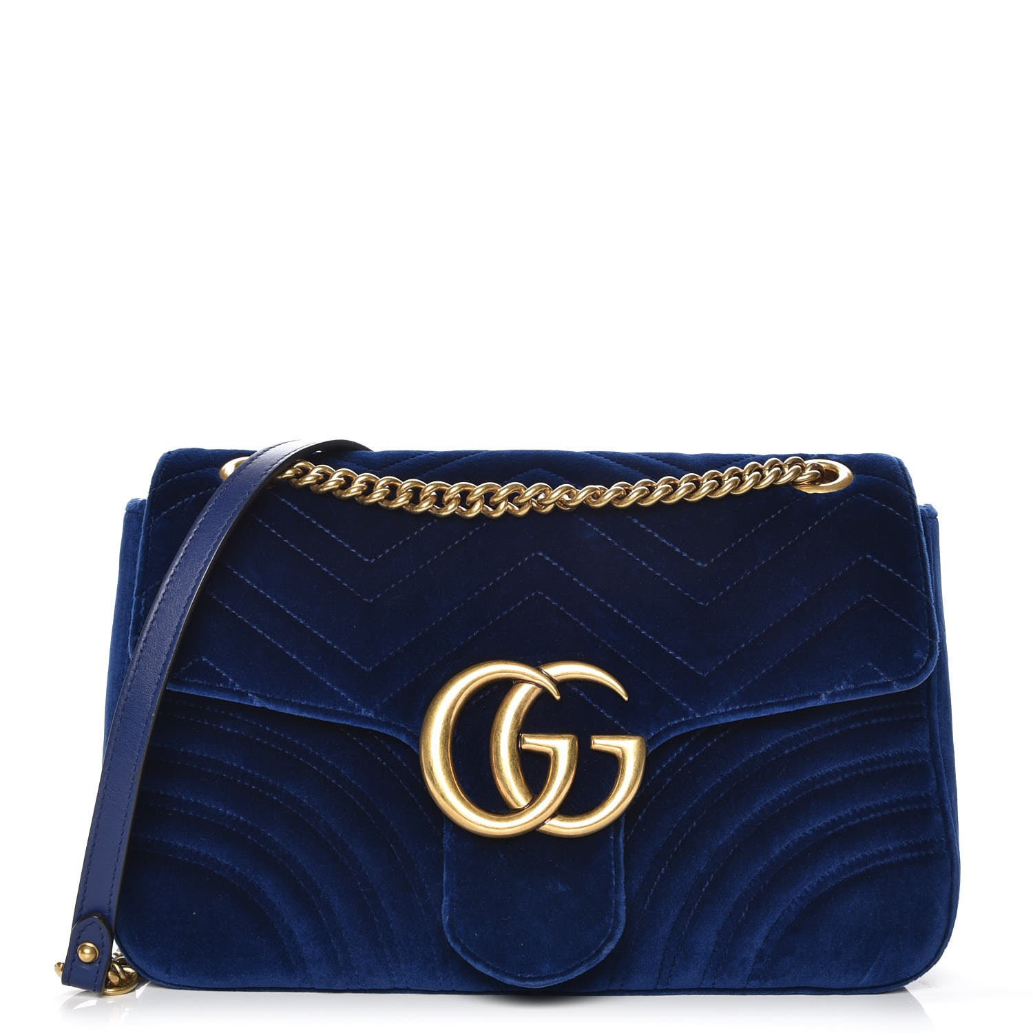 GUCCI Velvet Matelasse Medium GG Marmont Shoulder Bag Cobalt Blue 228714