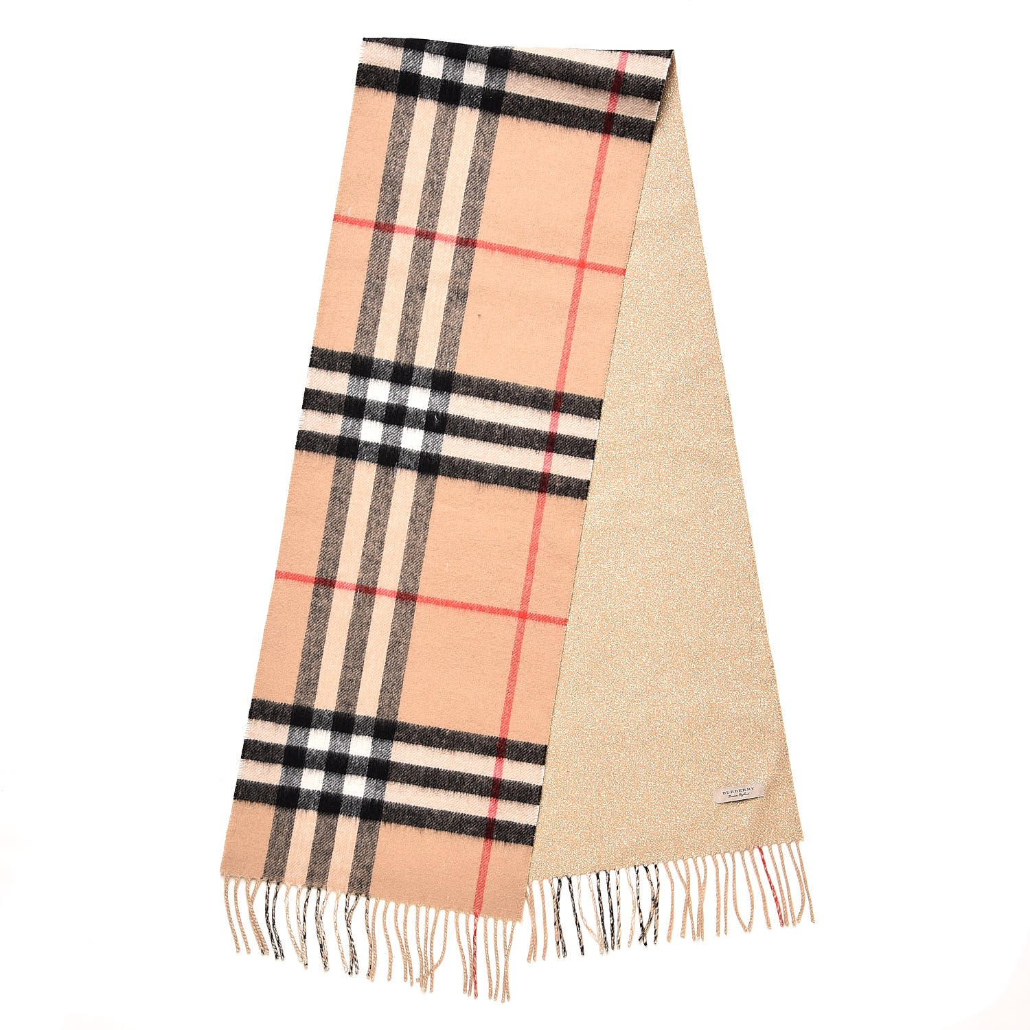 Burberry Metallic Polyester Cashmere Giant Check Reversible Fringe Scarf Camel 238908 Fashionphile