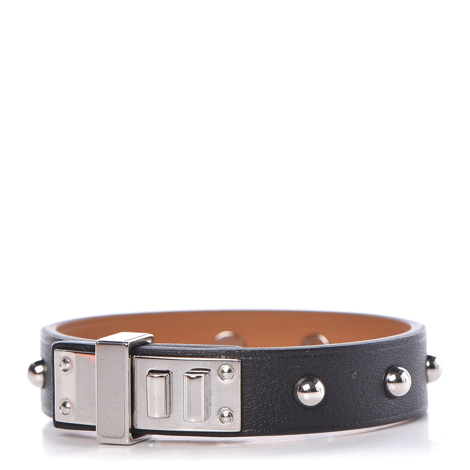 HERMES Swift Mini Dog Clous Ronds Bracelet T2 Black 301898 | FASHIONPHILE