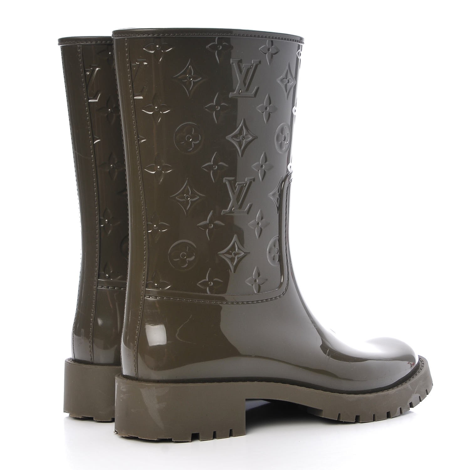 LOUIS VUITTON Rubber Embossed Monogram Drops Flat Half Boots 40