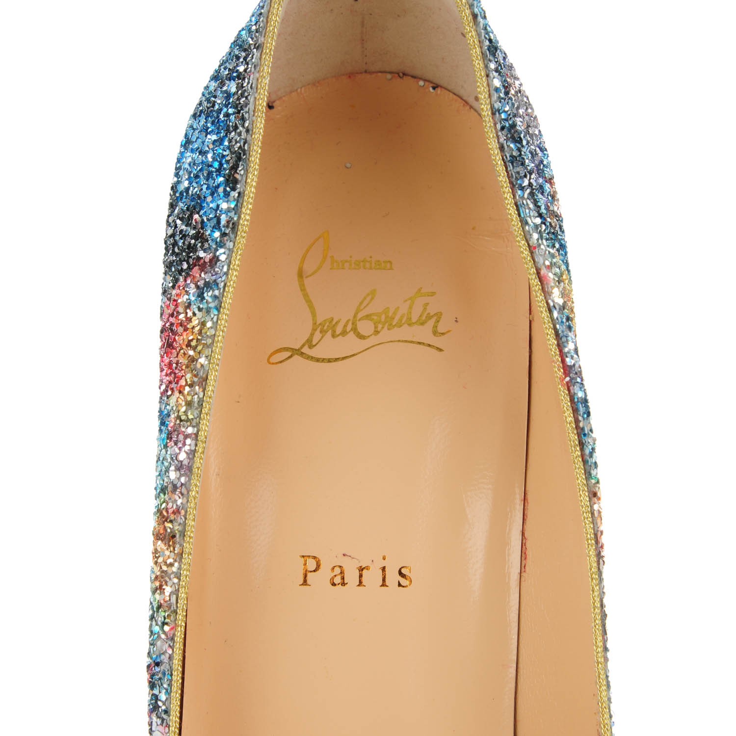 CHRISTIAN LOUBOUTIN Glitter Dorissima 100 Pumps 42 Horizon Aquarium Gold 152778