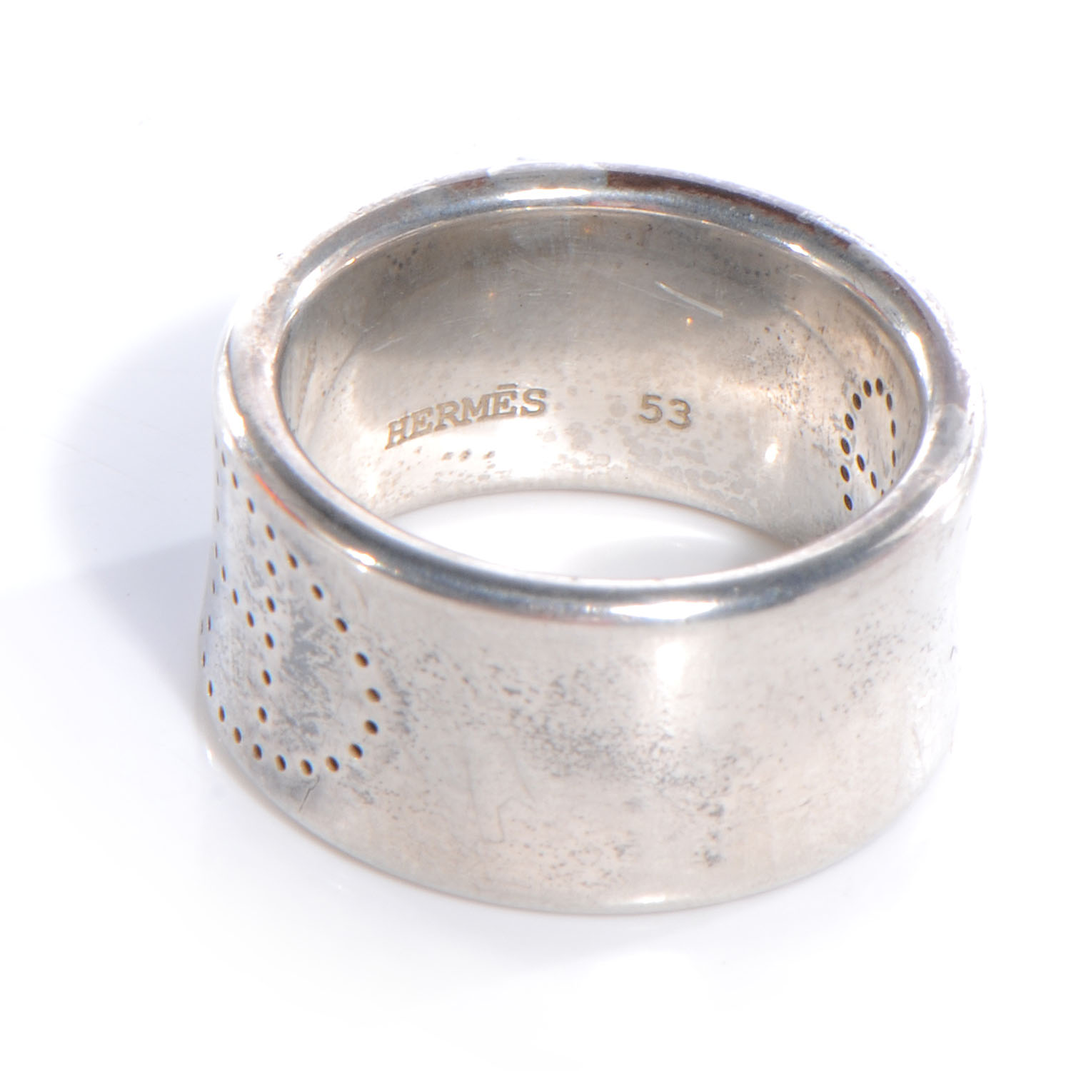HERMES Sterling Silver Eclipse Ruban Ring GM 53 6 59442 | FASHIONPHILE